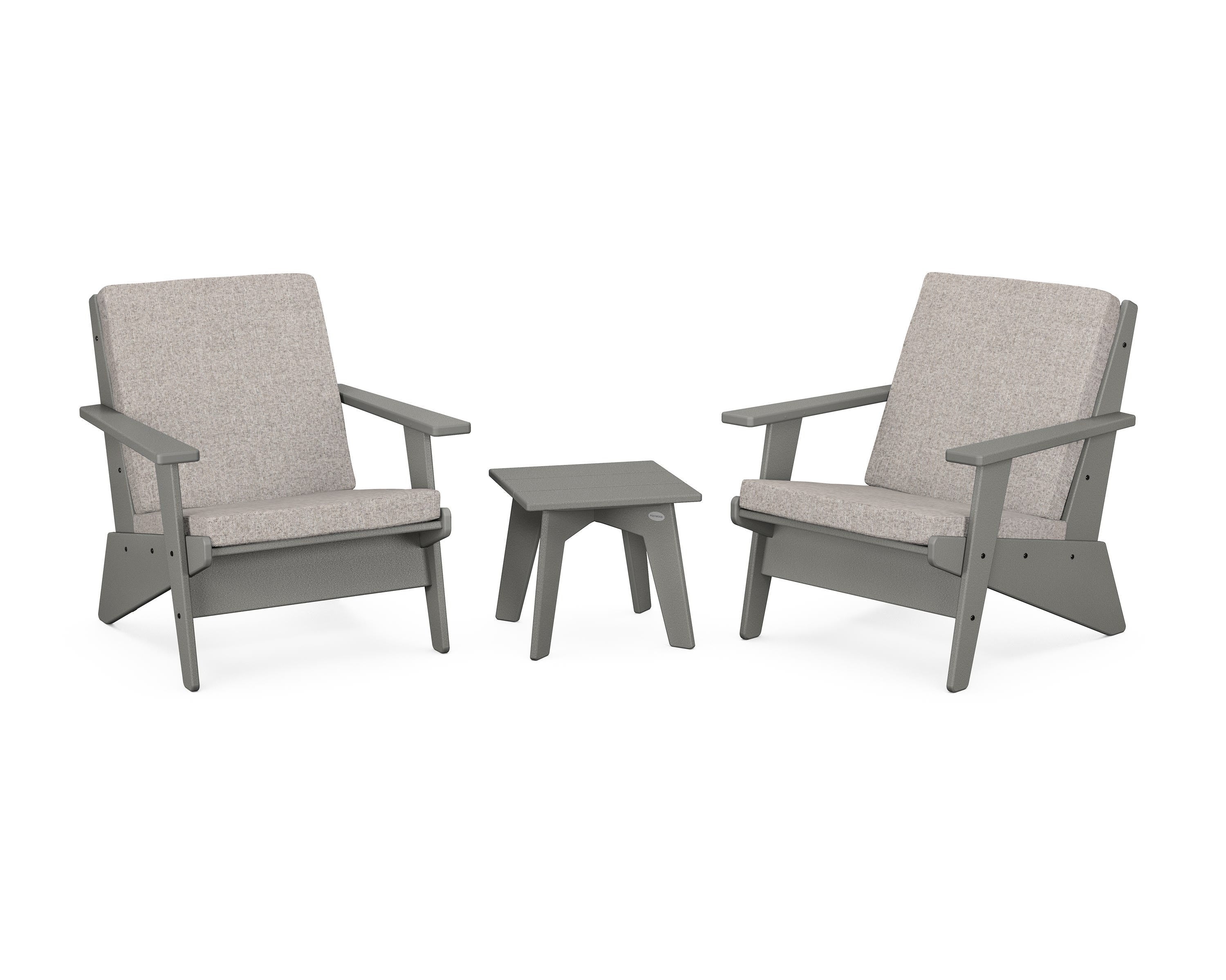 POLYWOOD® Riviera Modern Lounge 3-Piece Set in Slate Grey / Weathered Tweed
