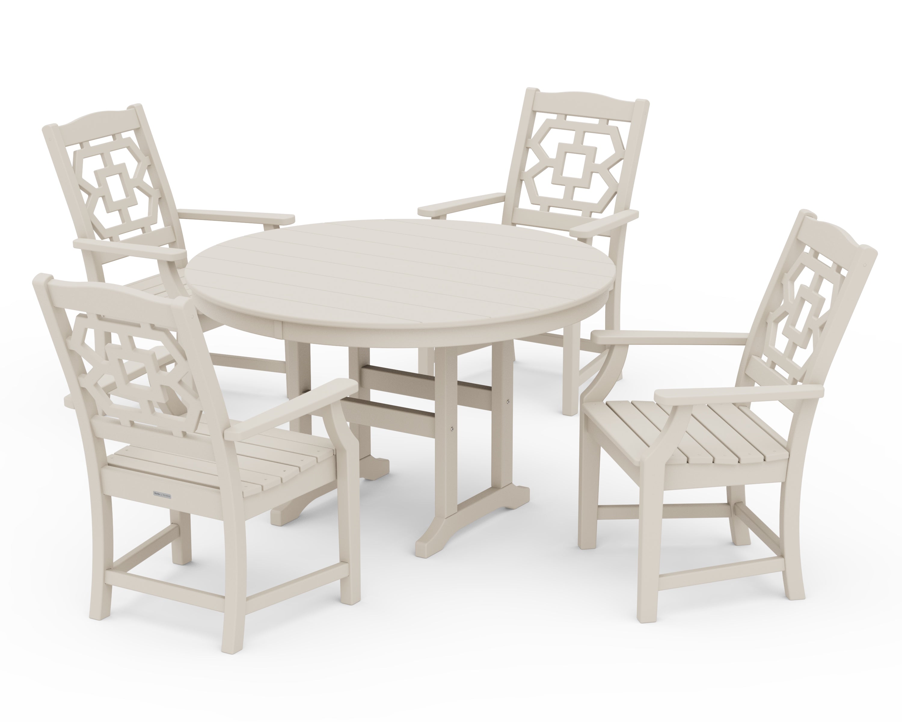 Martha Stewart by POLYWOOD® Chinoiserie 5-Piece Round Farmhouse Dining Set in Sand
