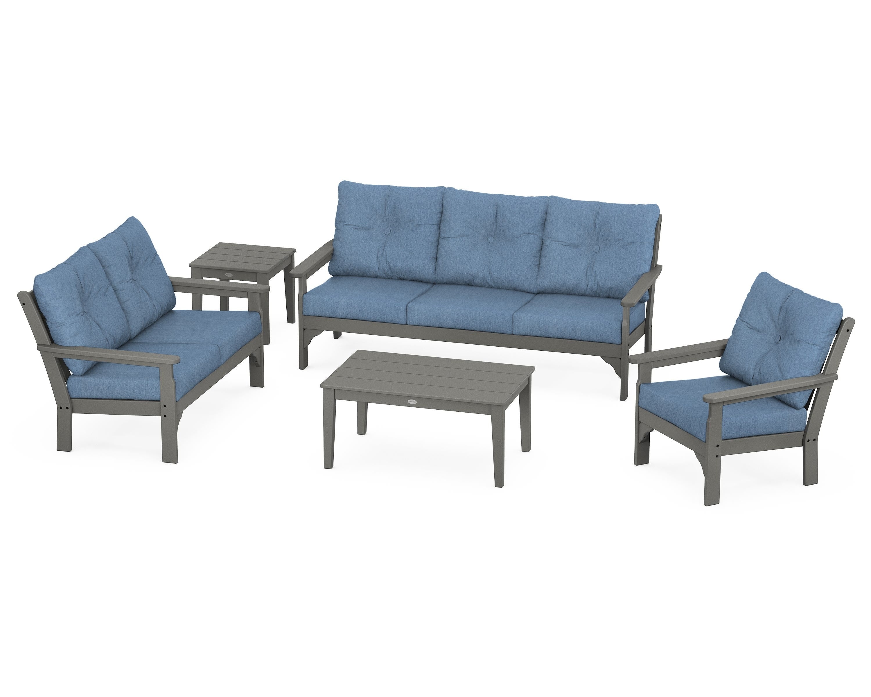 POLYWOOD® Vineyard 5 Piece Deep Seating Set in Slate Grey / Sky Blue