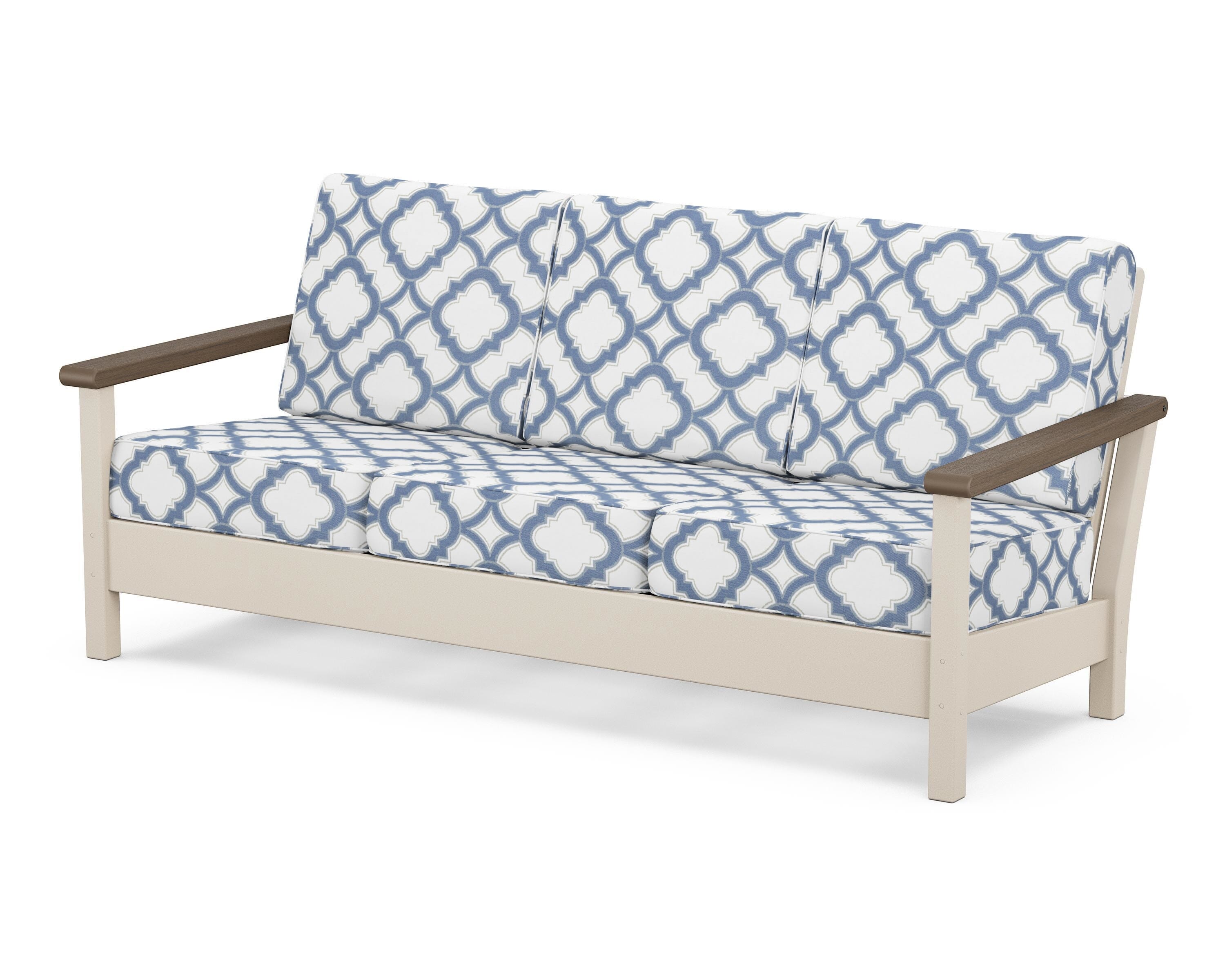 POLYWOOD® Harbour Deep Seating Sofa in Sand / Kona / Trellis Sky Blue