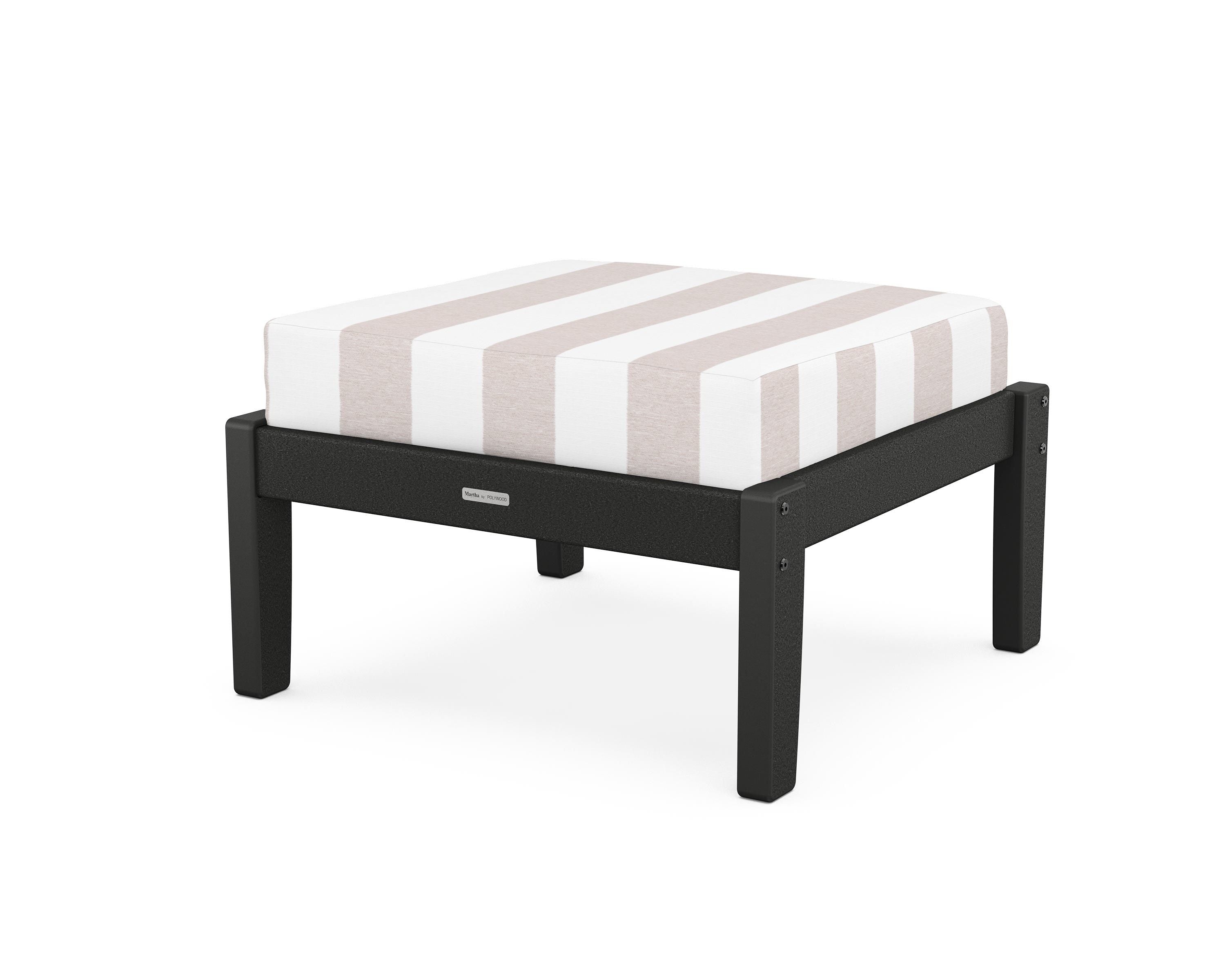Martha Stewart by POLYWOOD® Chinoiserie Deep Seating Ottoman in Black / Cabana Stripe Dune Burlap