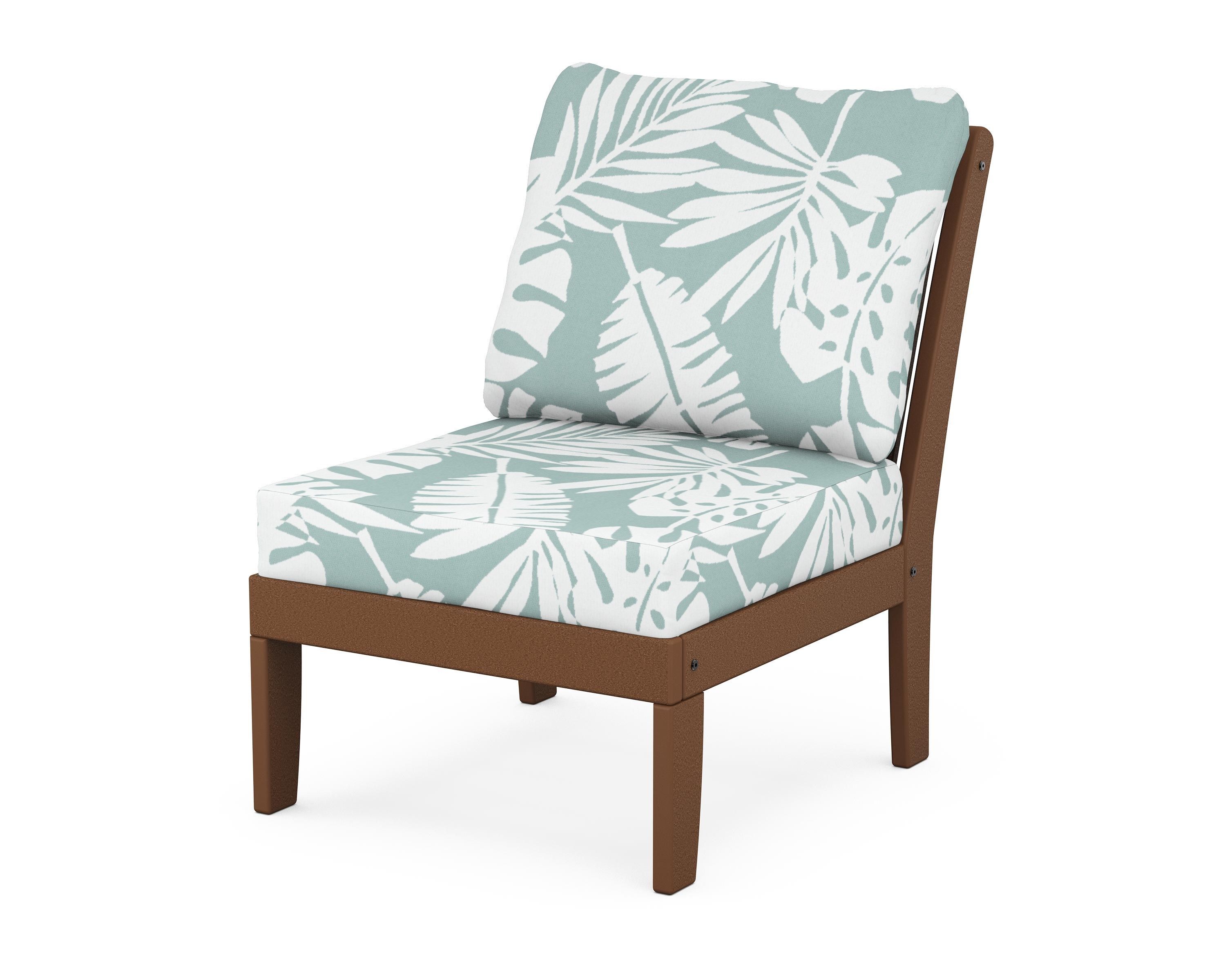POLYWOOD® Braxton Modular Armless Chair in Teak / Leaf Glacier Spa