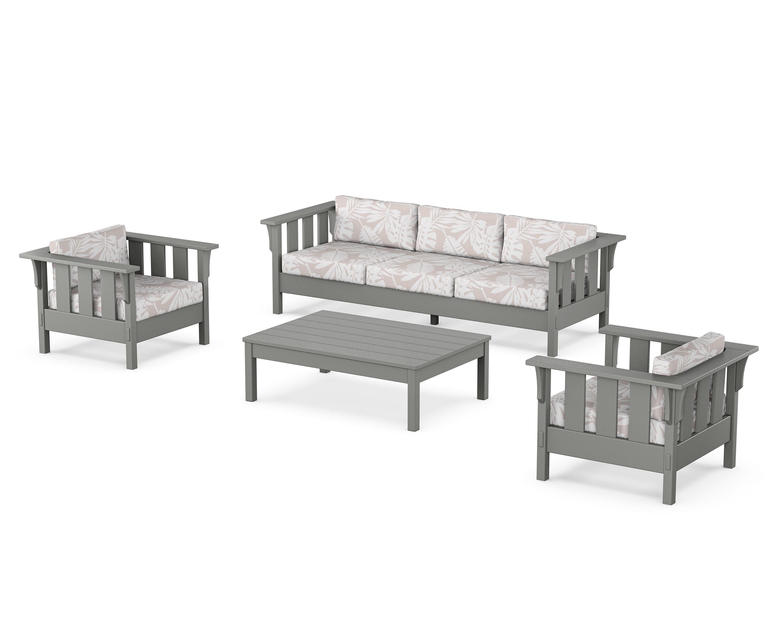 Martha Stewart by POLYWOOD® Acadia 4-Piece Deep Seating Set with Sofa in Slate Grey / Leaf Dune Burlap