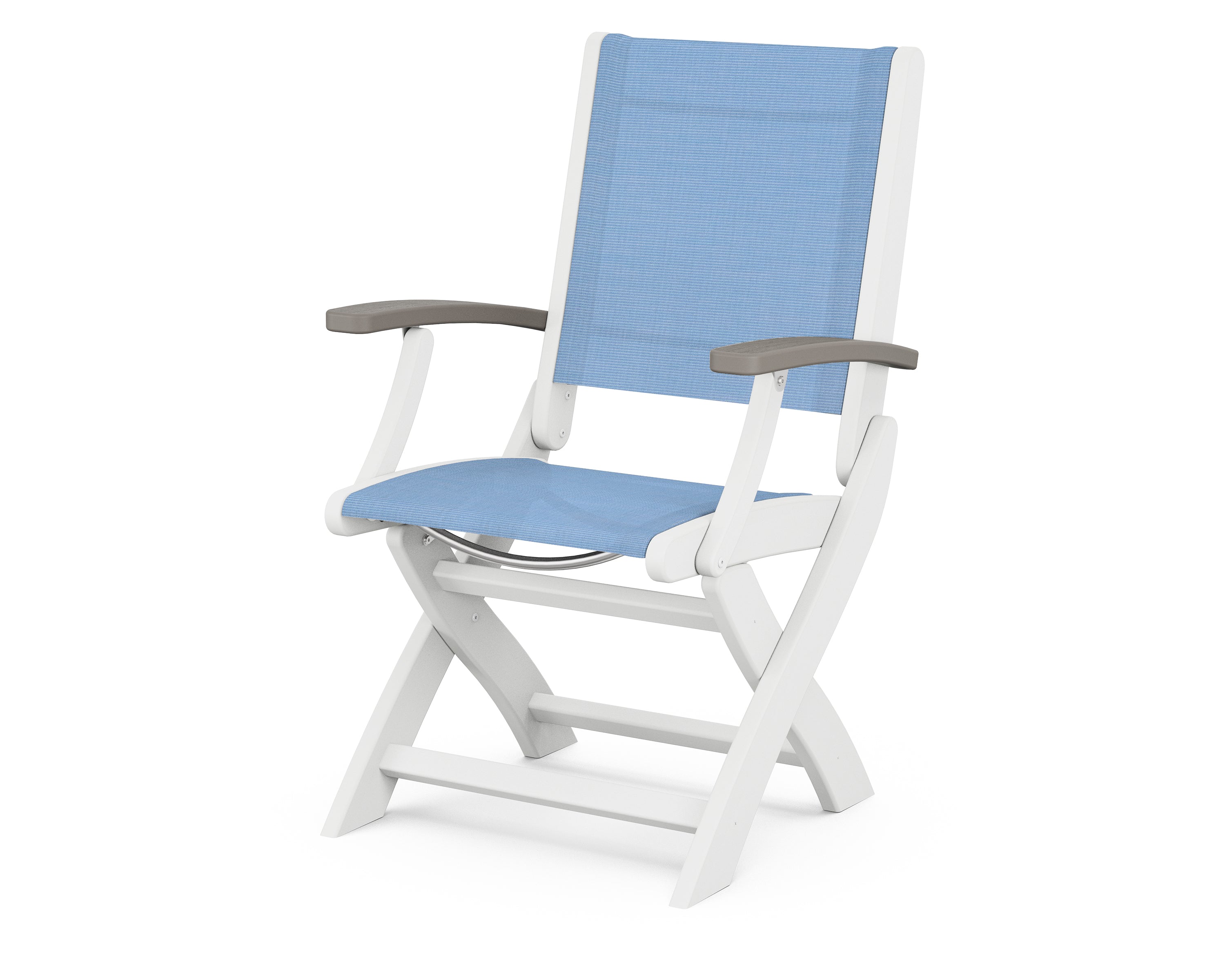 POLYWOOD® Coastal Folding Chair in White / Driftwood / Poolside Sling