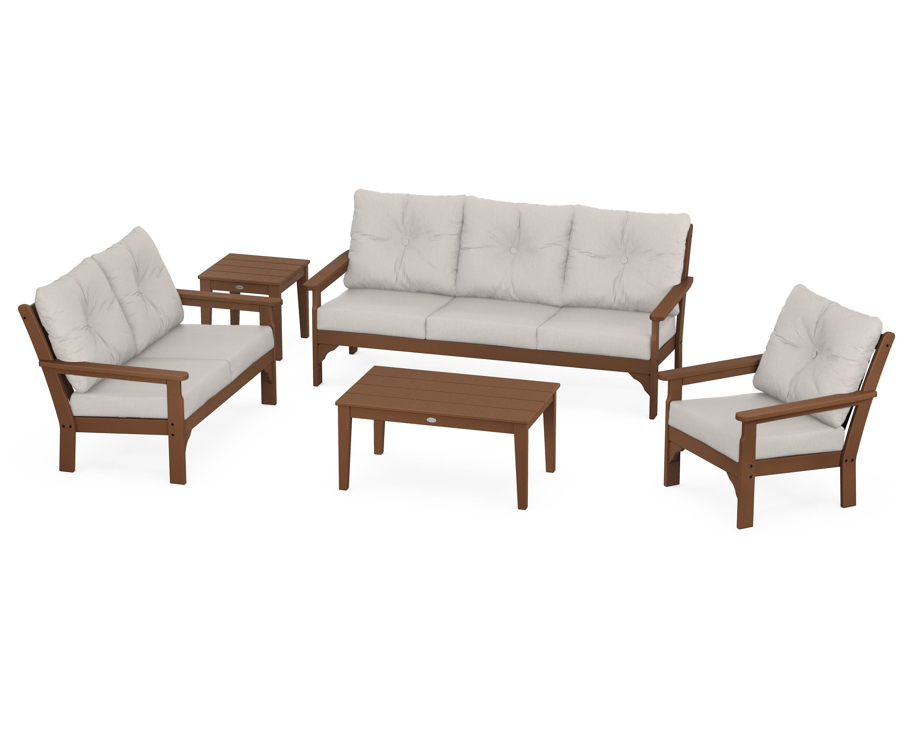 POLYWOOD® Vineyard 5 Piece Deep Seating Set in Teak / Cast Ash