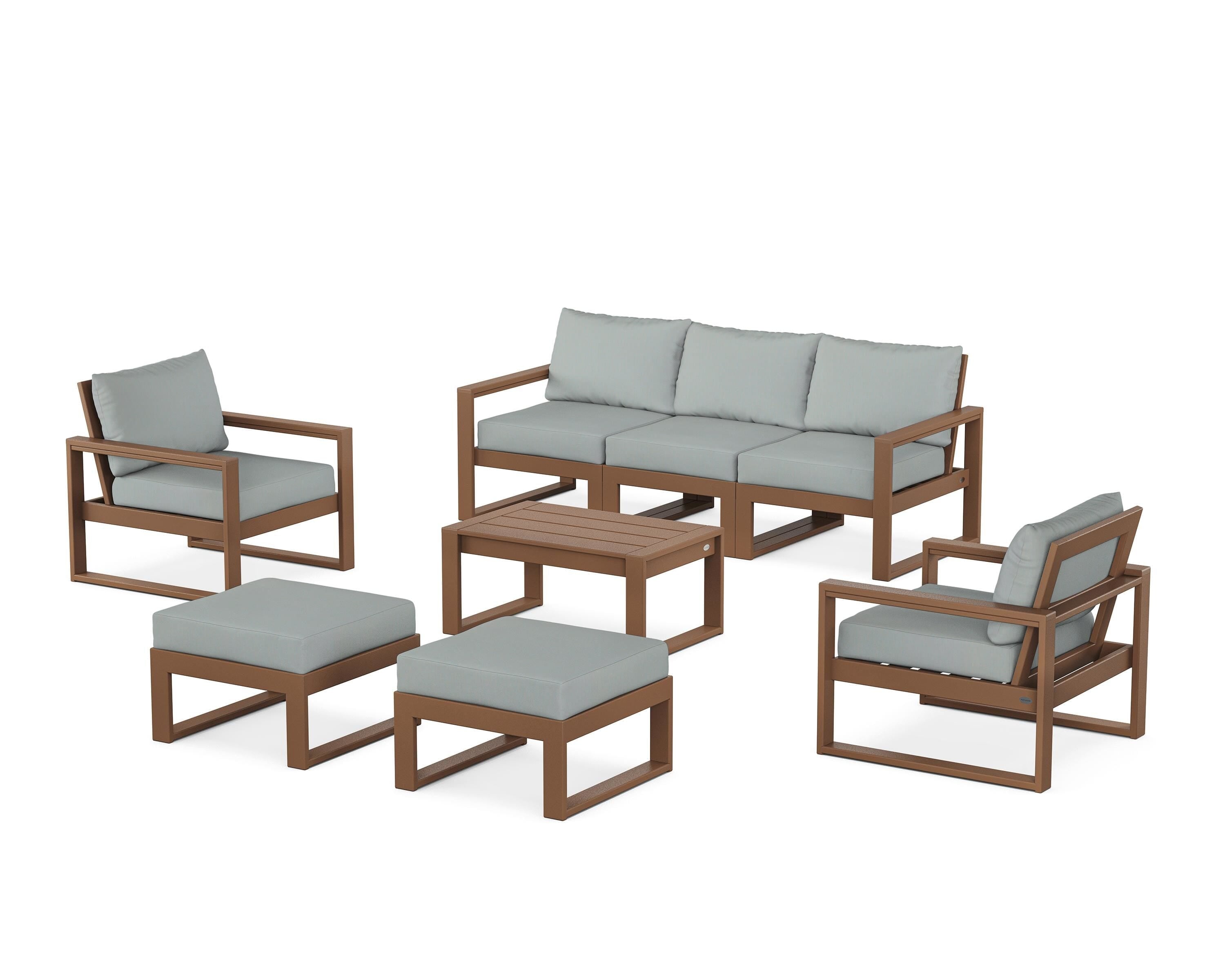 POLYWOOD® EDGE Sectional 8-Piece Lounge Sofa Set in Teak / Spa