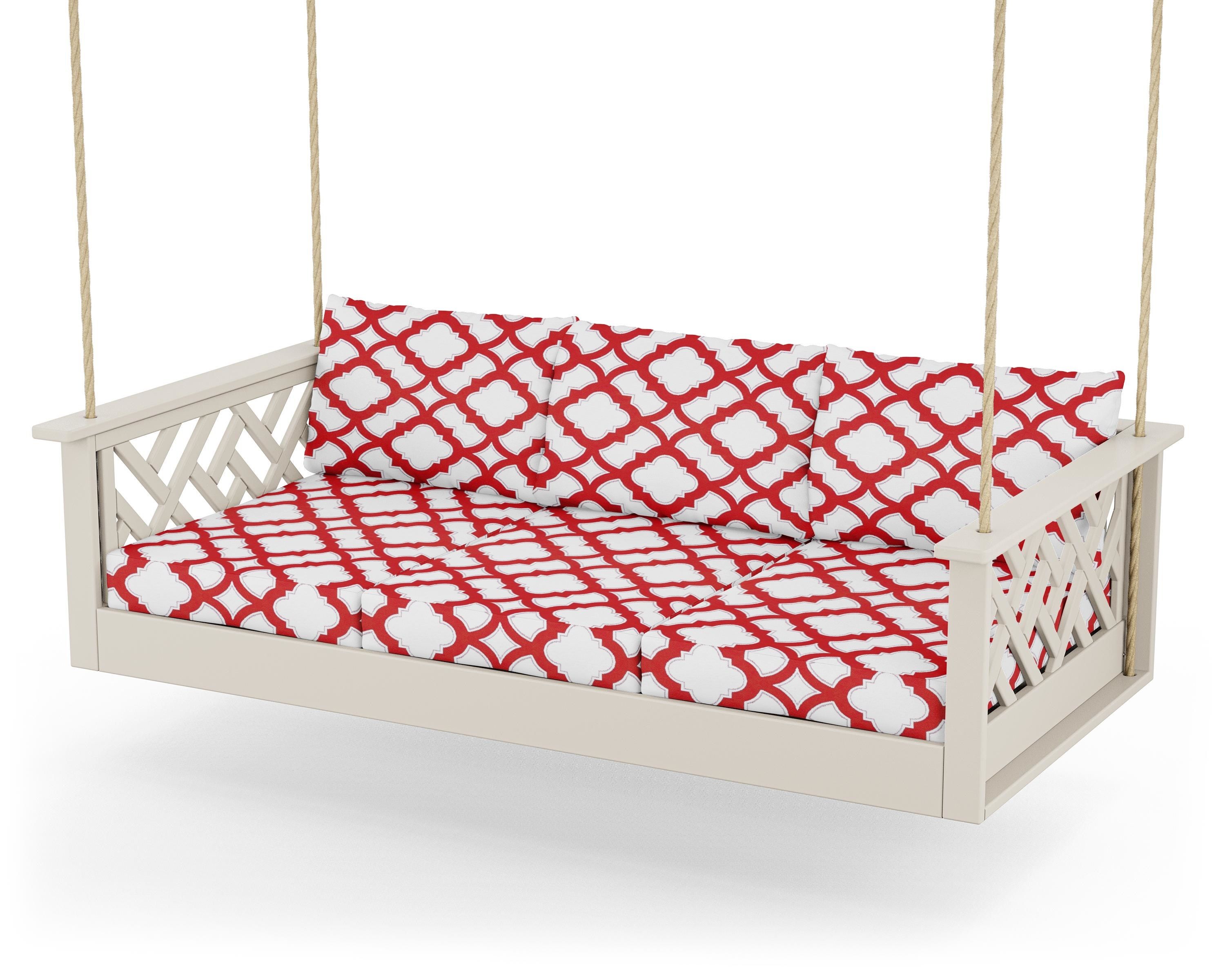 POLYWOOD® Chippendale Daybed Swing in Sand / Trellis Crimson