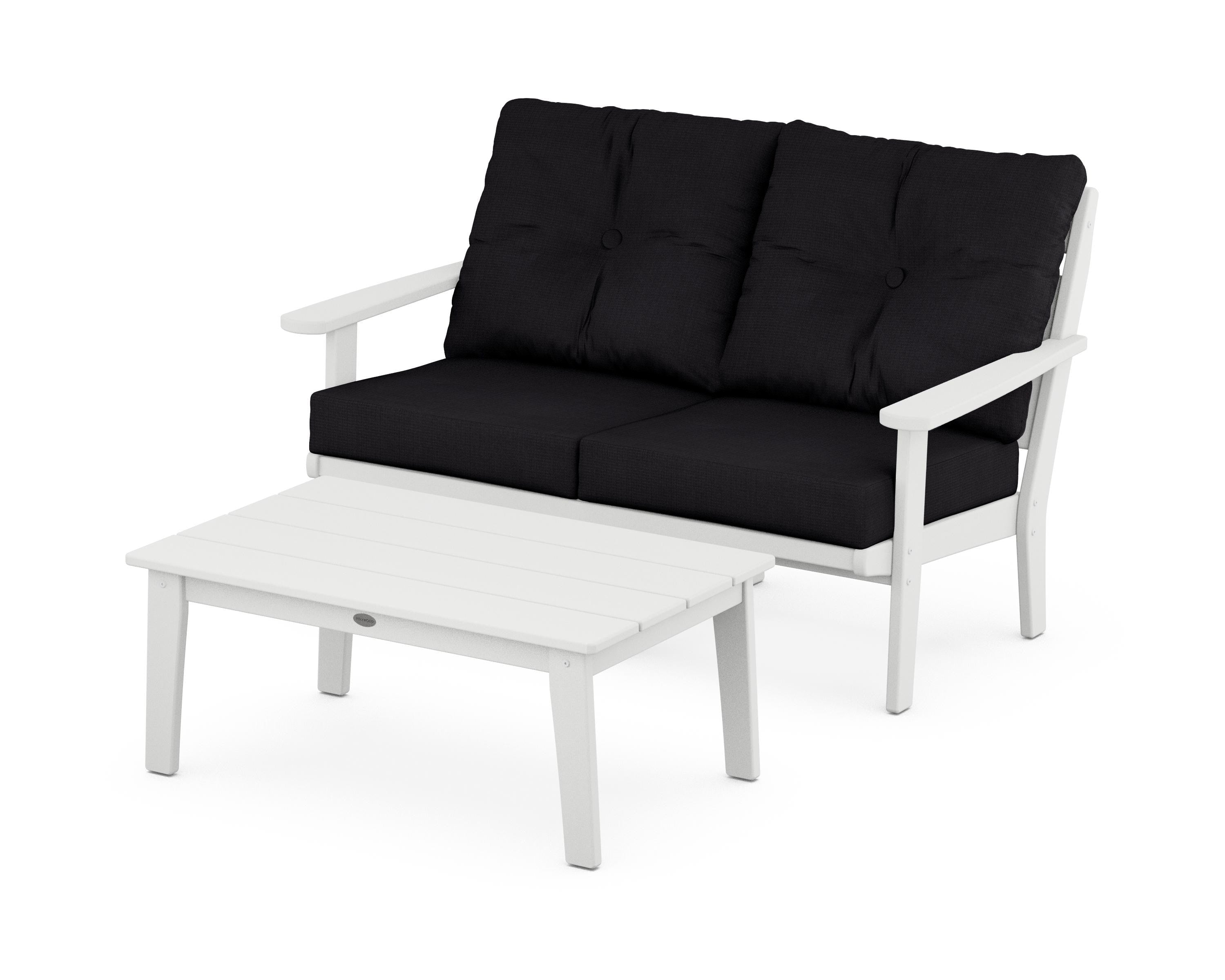 POLYWOOD® Lakeside 2-Piece Lounge Loveseat Set in White / Midnight Linen