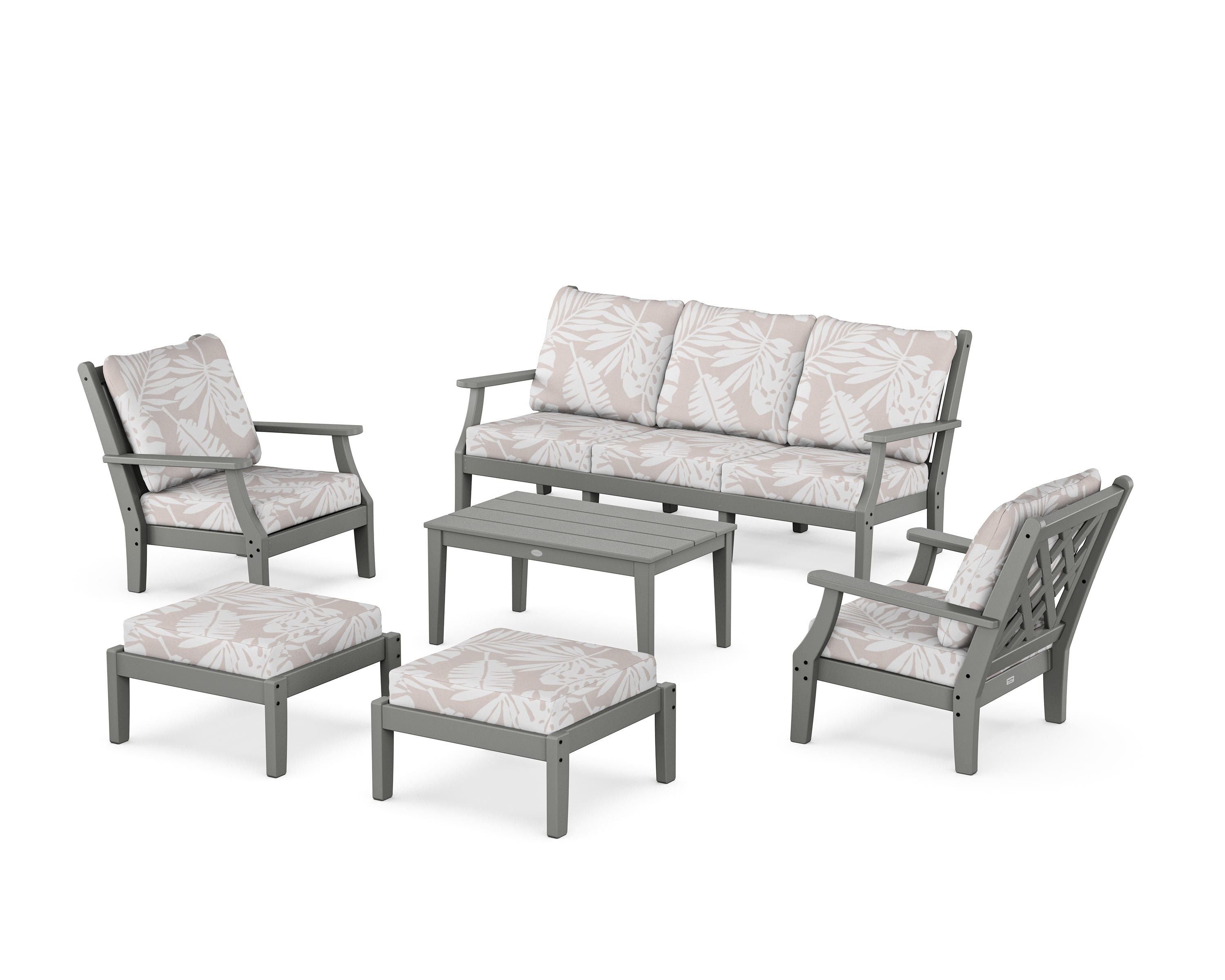 Country Living Wovendale 6-Piece Lounge Sofa Set in Slate Grey / Leaf Dune Burlap