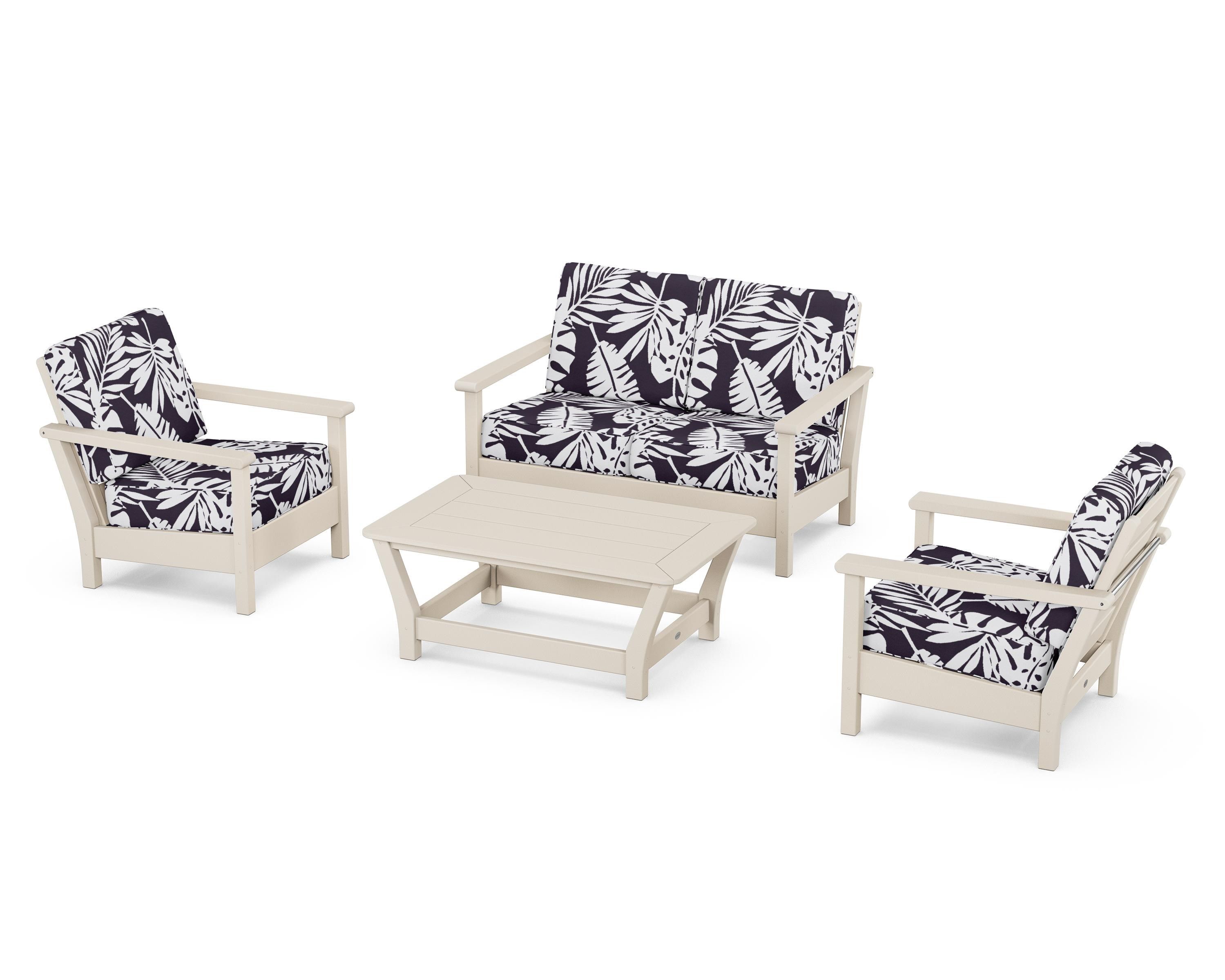POLYWOOD® Harbour 4-Piece Deep Seating Set in Sand / Leaf Navy