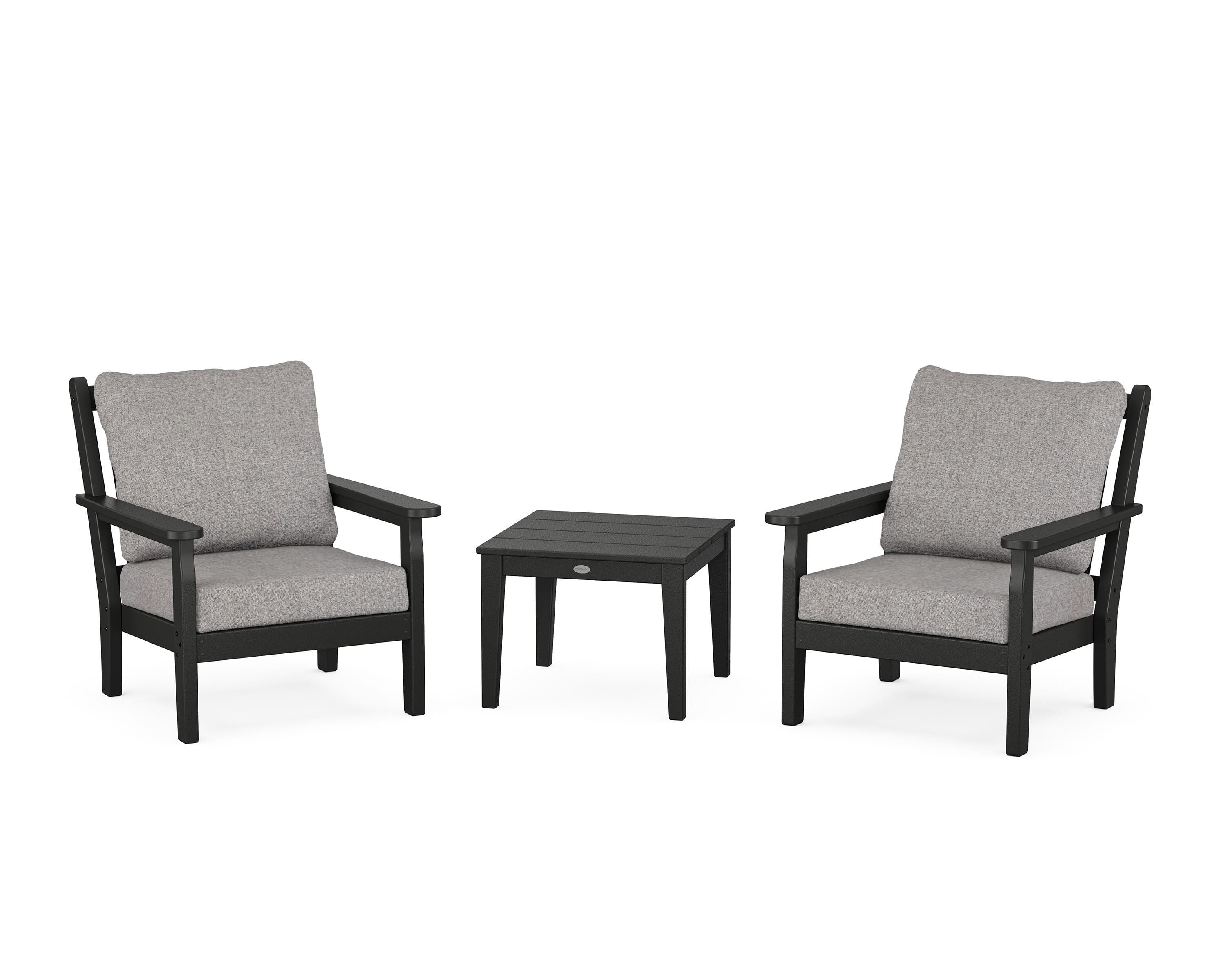 POLYWOOD® Chippendale 3-Piece Deep Seating Set in Black / Grey Mist