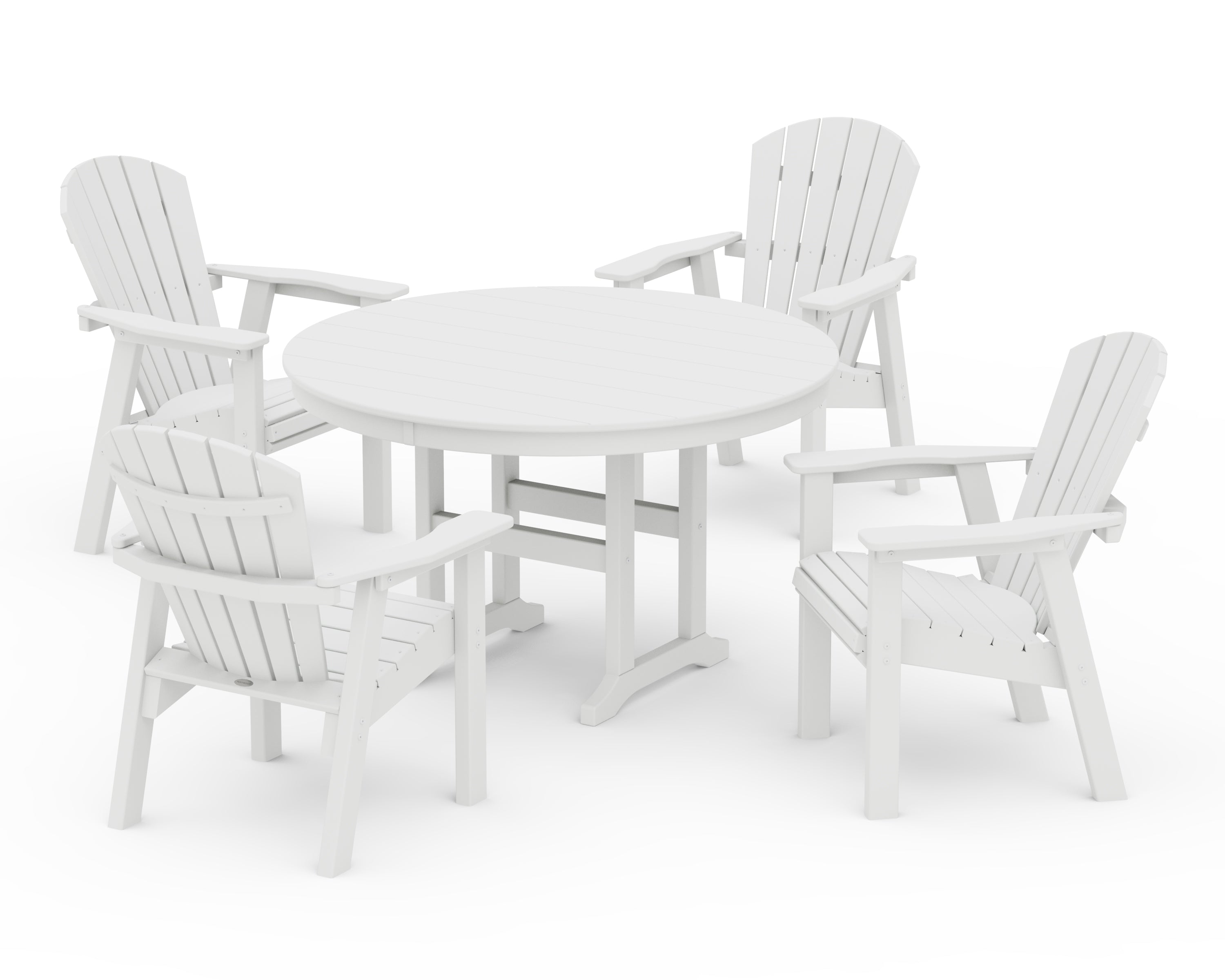 POLYWOOD® Seashell 5-Piece Round Farmhouse Dining Set in White