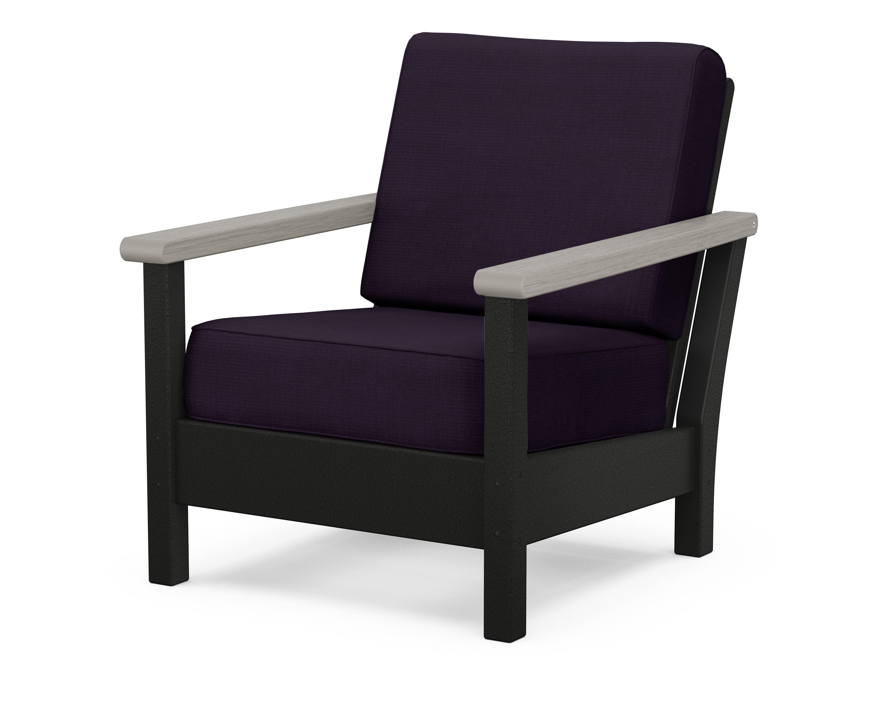 POLYWOOD® Harbour Deep Seating Chair in Black / Driftwood / Navy Linen
