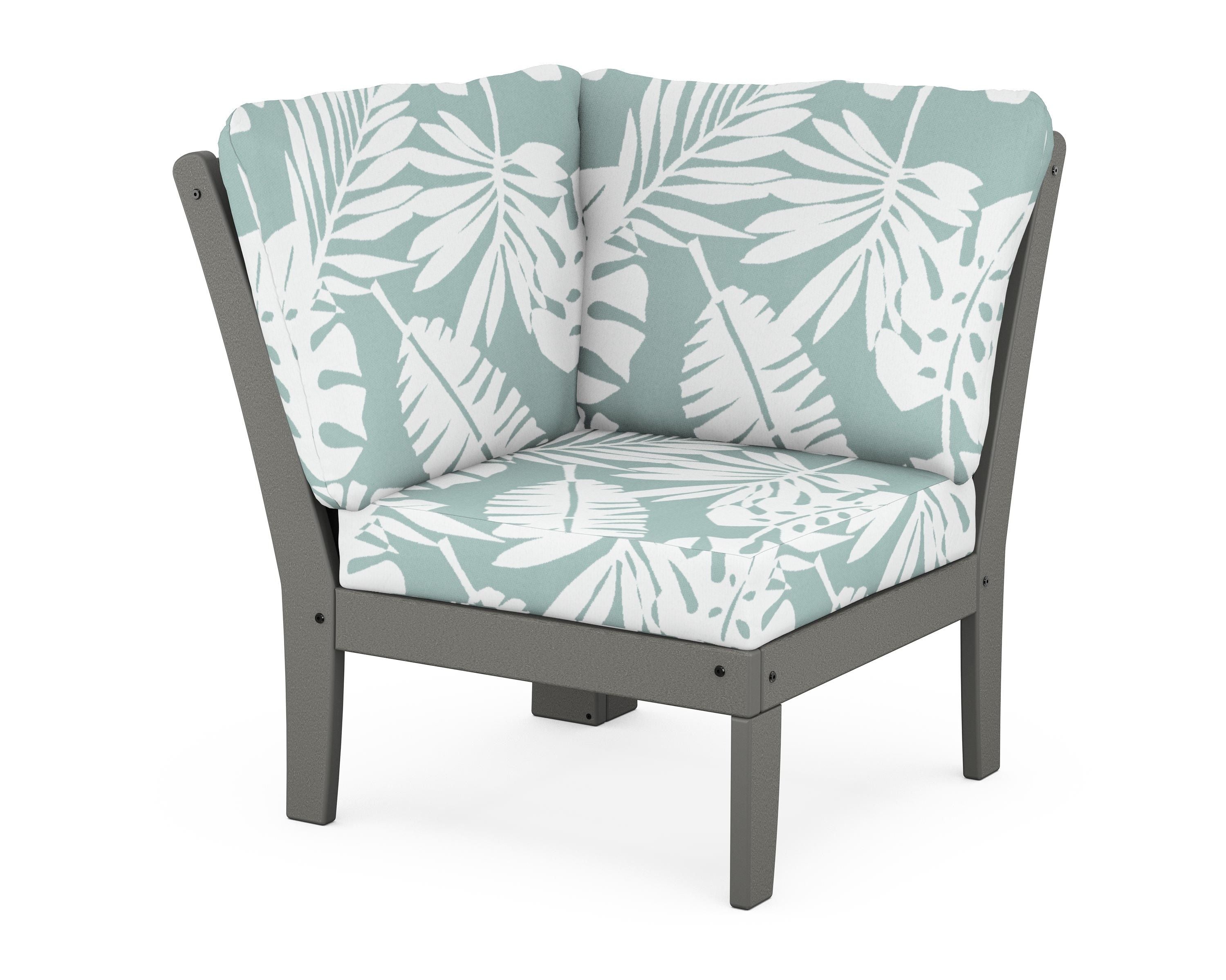 POLYWOOD® Braxton Modular Corner Chair in Slate Grey / Leaf Glacier Spa