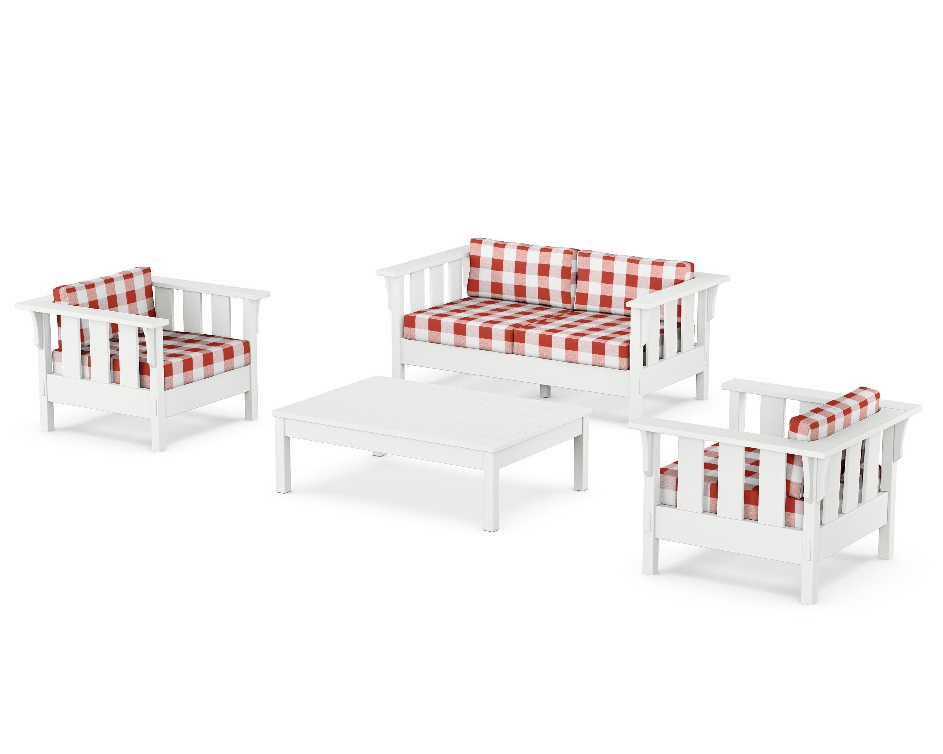 Martha Stewart by POLYWOOD® Acadia 4-Piece Deep Seating Set with Loveseat in White / Buffalo Plaid Crimson