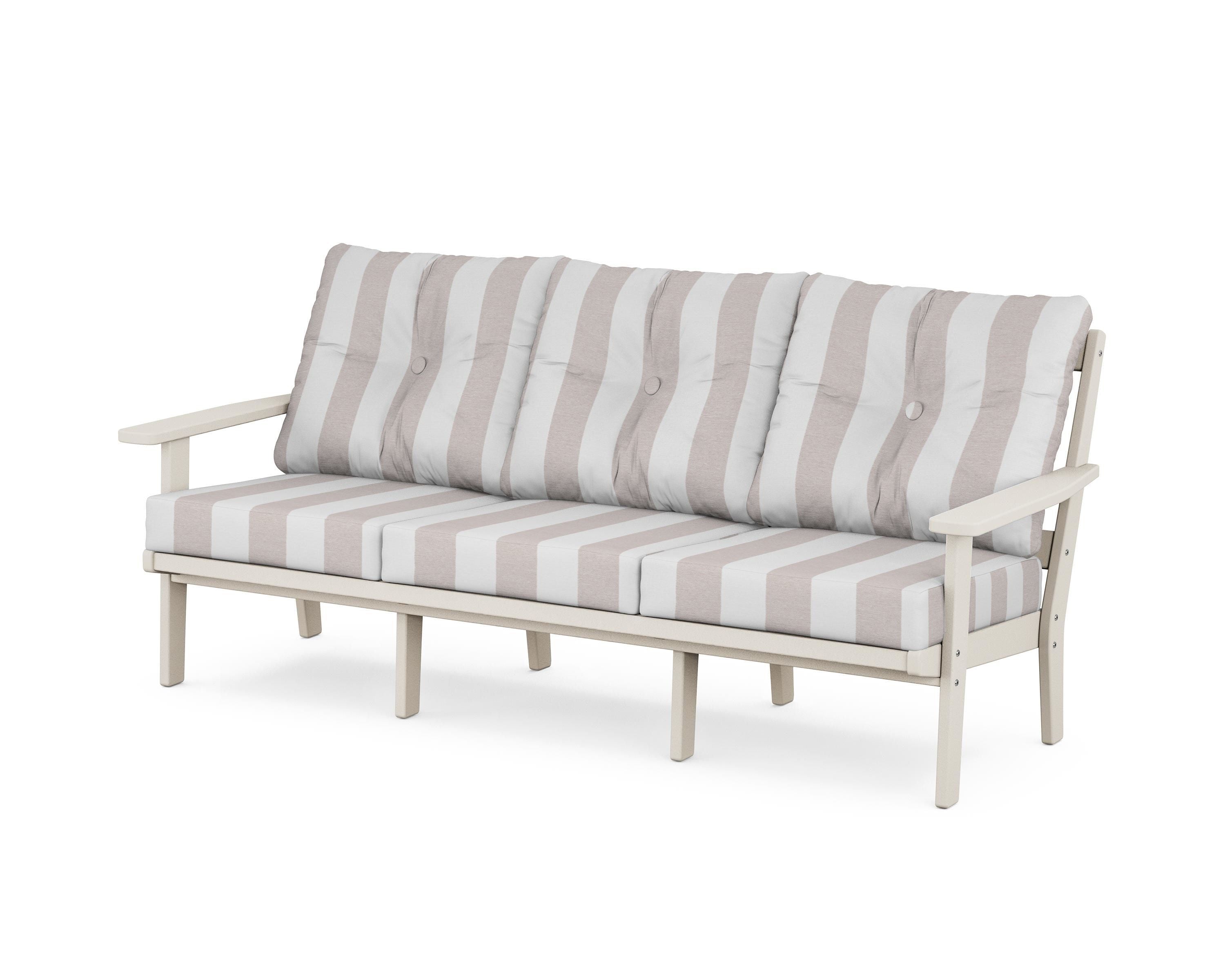 POLYWOOD® Prairie Deep Seating Sofa in Sand / Cabana Stripe Dune Burlap