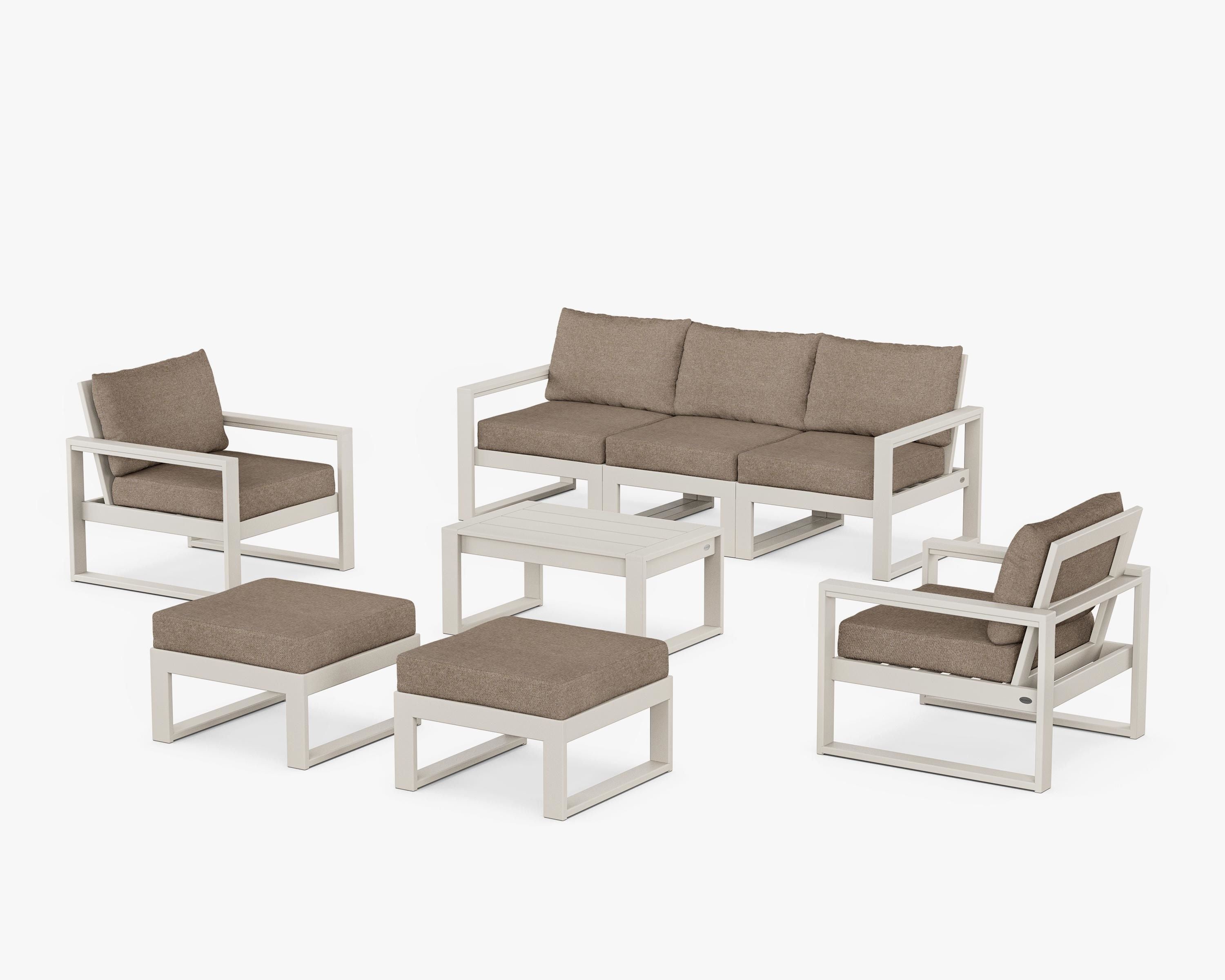 POLYWOOD® EDGE Sectional 8-Piece Lounge Sofa Set in Sand / Spiced Burlap