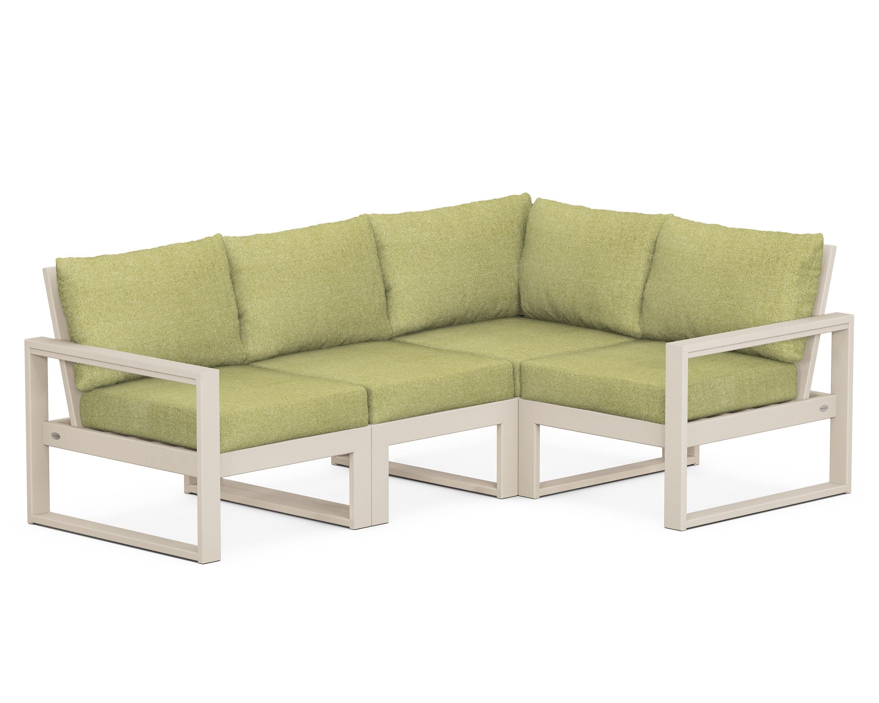 POLYWOOD® EDGE 4-Piece Modular Deep Seating Set in Sand / Chartreuse Boucle