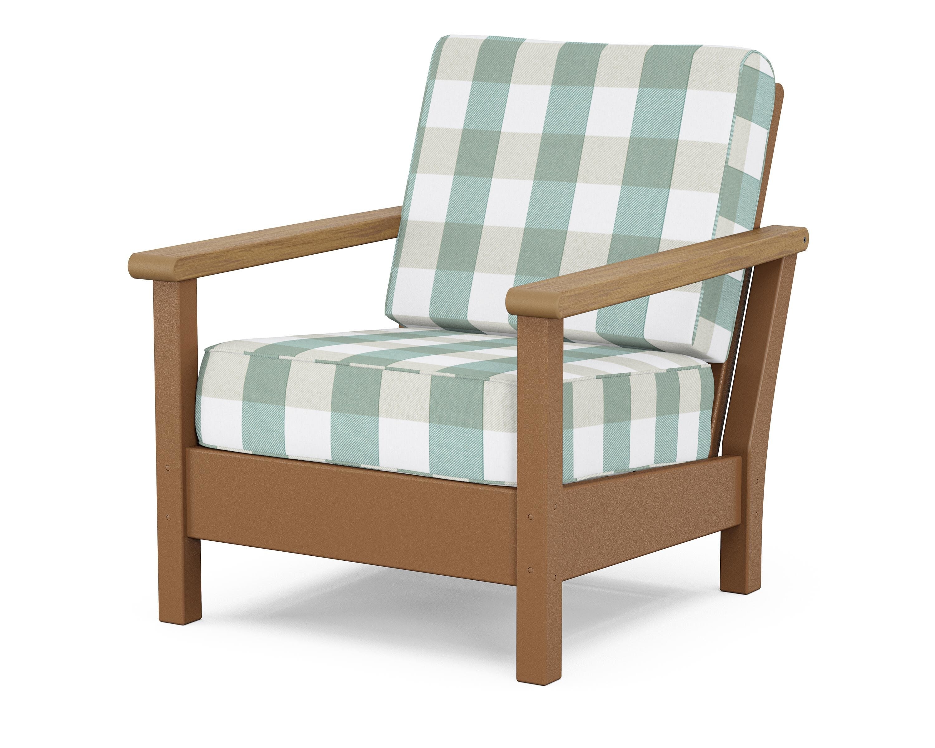 POLYWOOD® Harbour Deep Seating Chair in Teak / Natural / Buffalo Plaid Glacier Spa