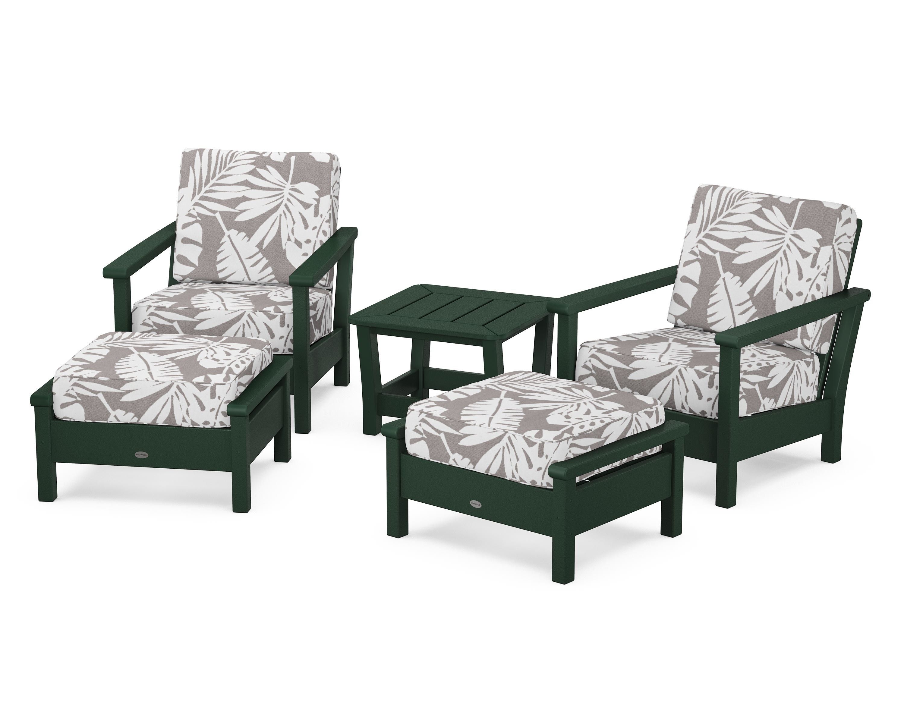 POLYWOOD® Harbour 5-Piece Deep Seating Chair Set in Green / Leaf Grey Mist