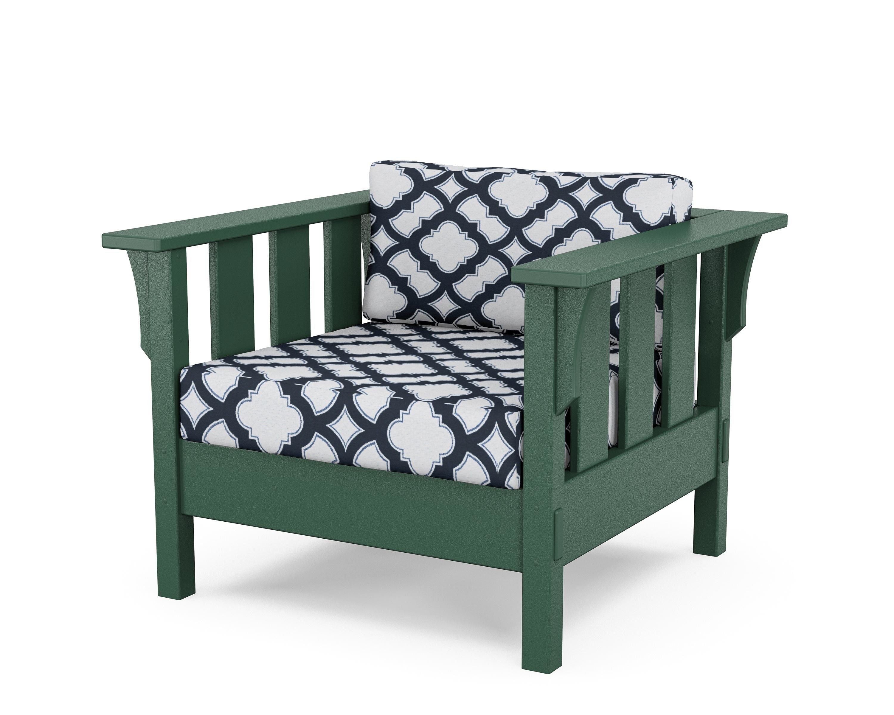 Martha Stewart by POLYWOOD® Acadia Deep Seating Chair in Green / Trellis Marine Indigo