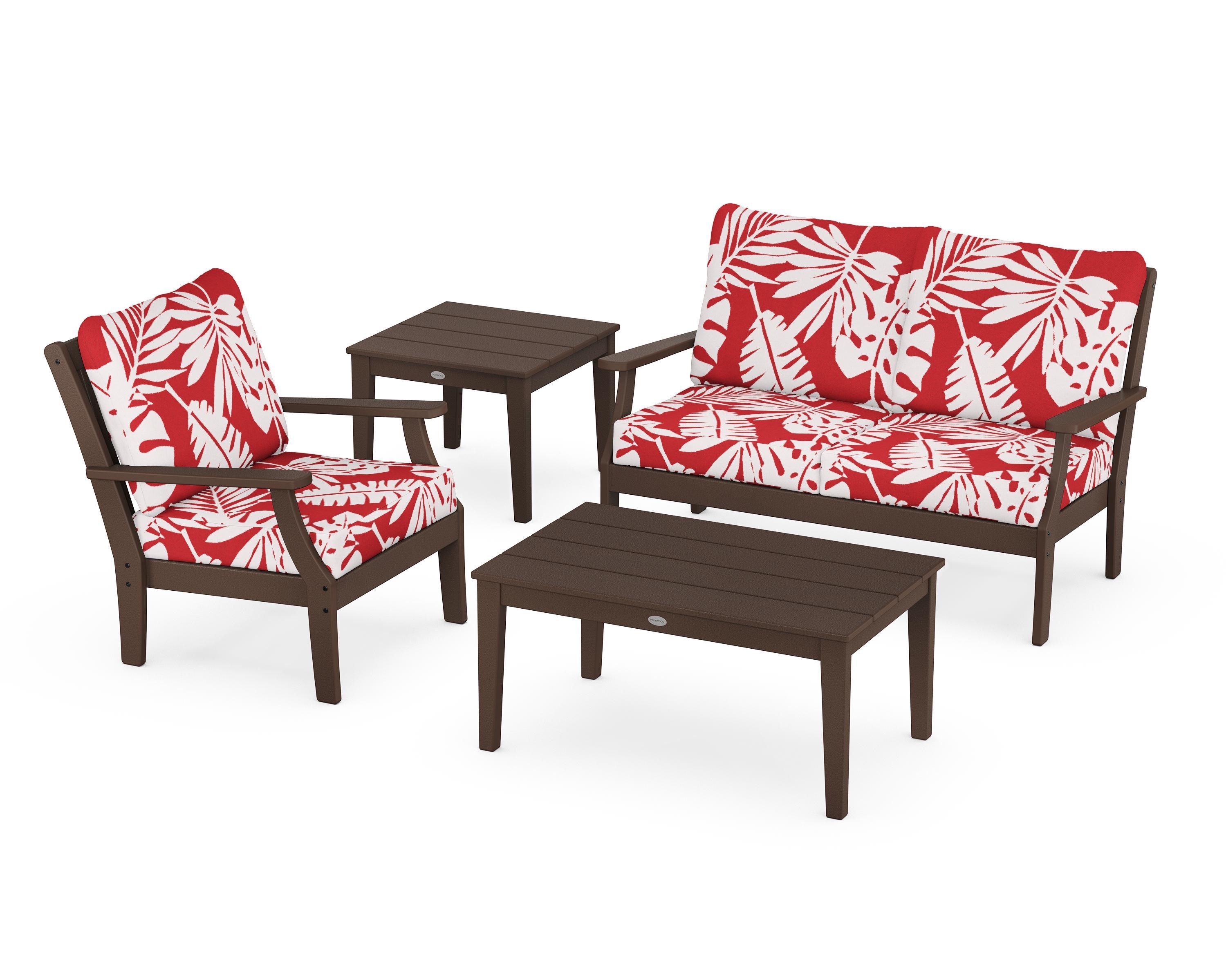 POLYWOOD® Braxton 4-Piece Deep Seating Set in Mahogany / Leaf Crimson