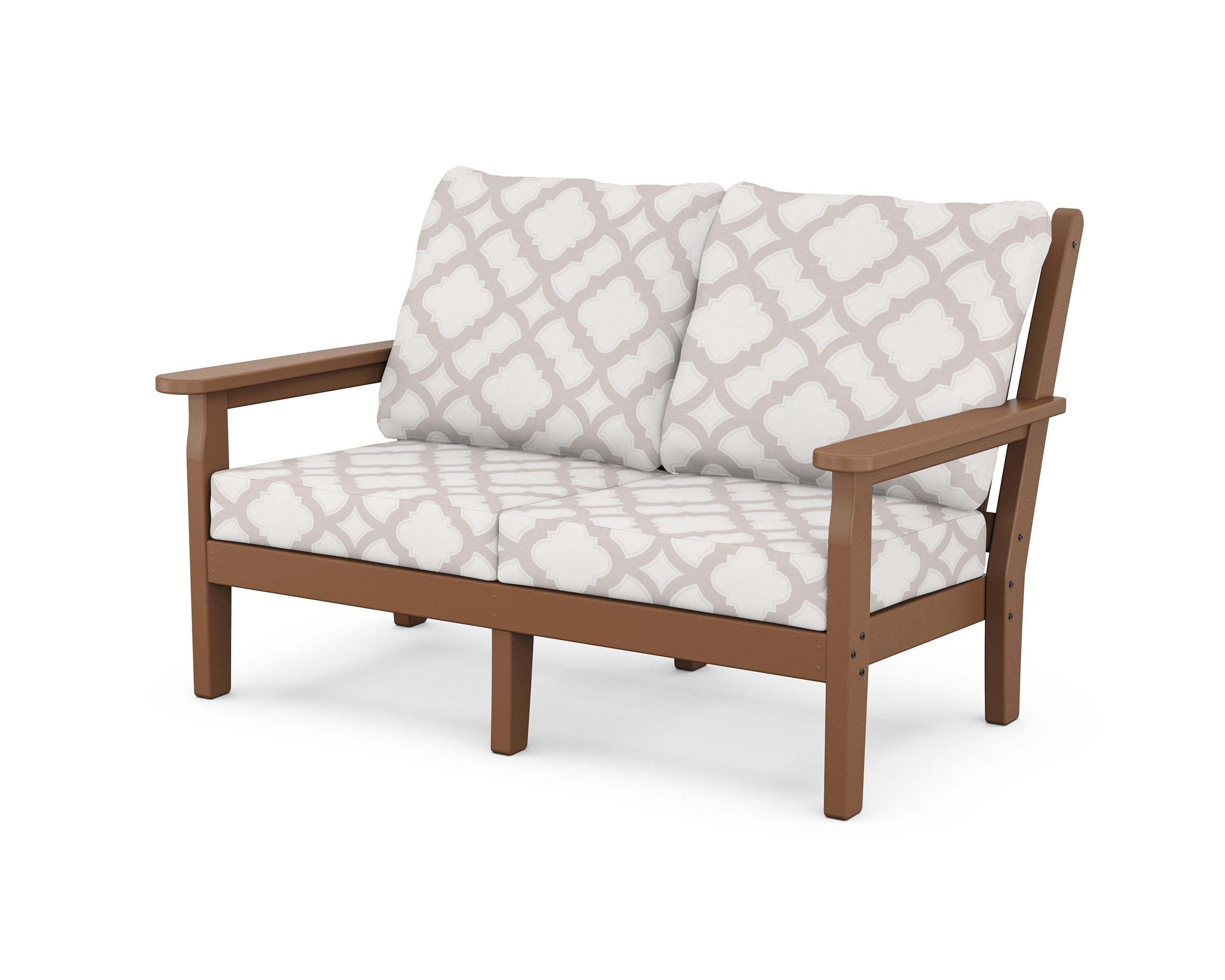 POLYWOOD® Chippendale Deep Seating Loveseat in Teak / Trellis Dune Burlap