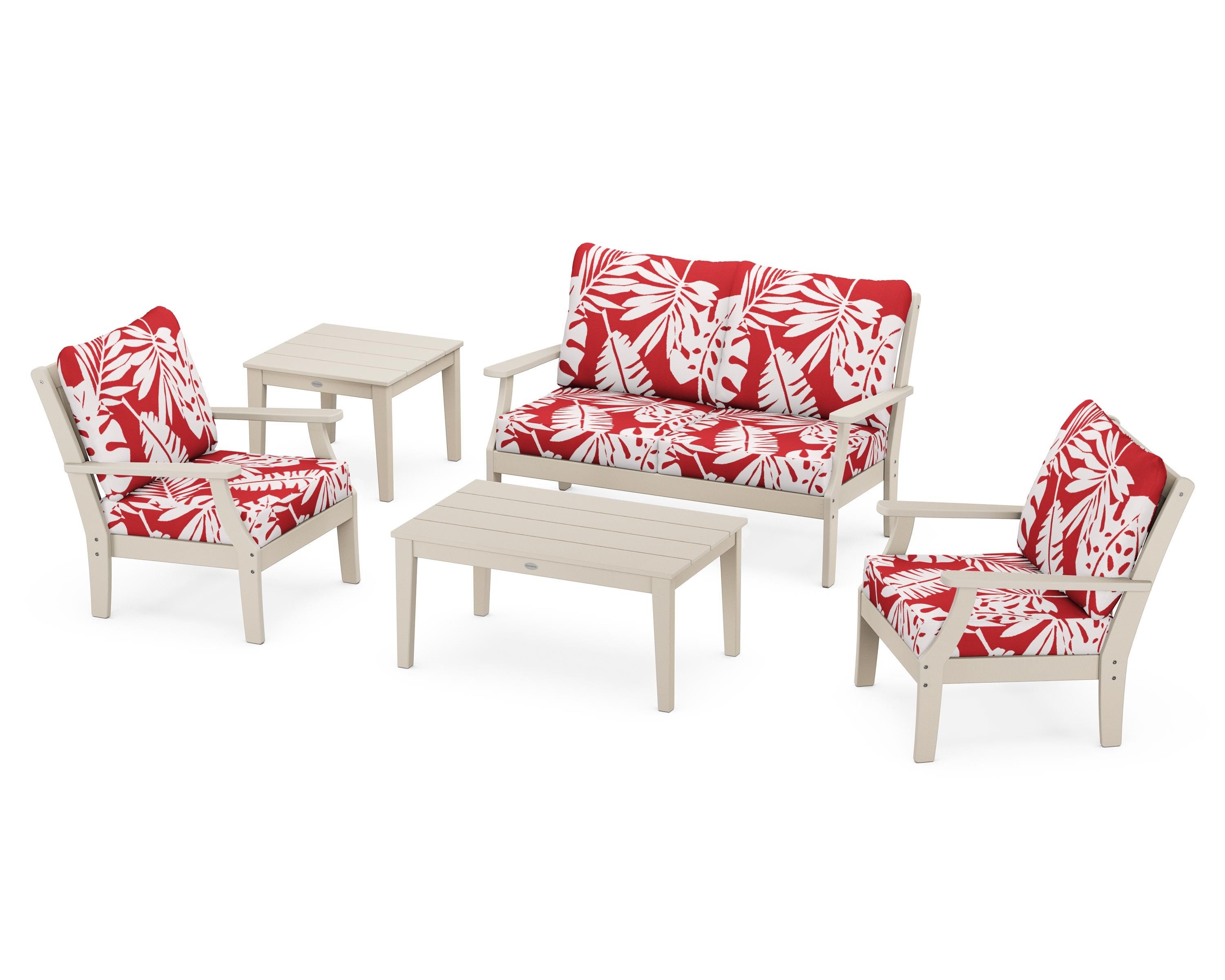 POLYWOOD® Braxton 5-Piece Deep Seating Set in Sand / Leaf Crimson