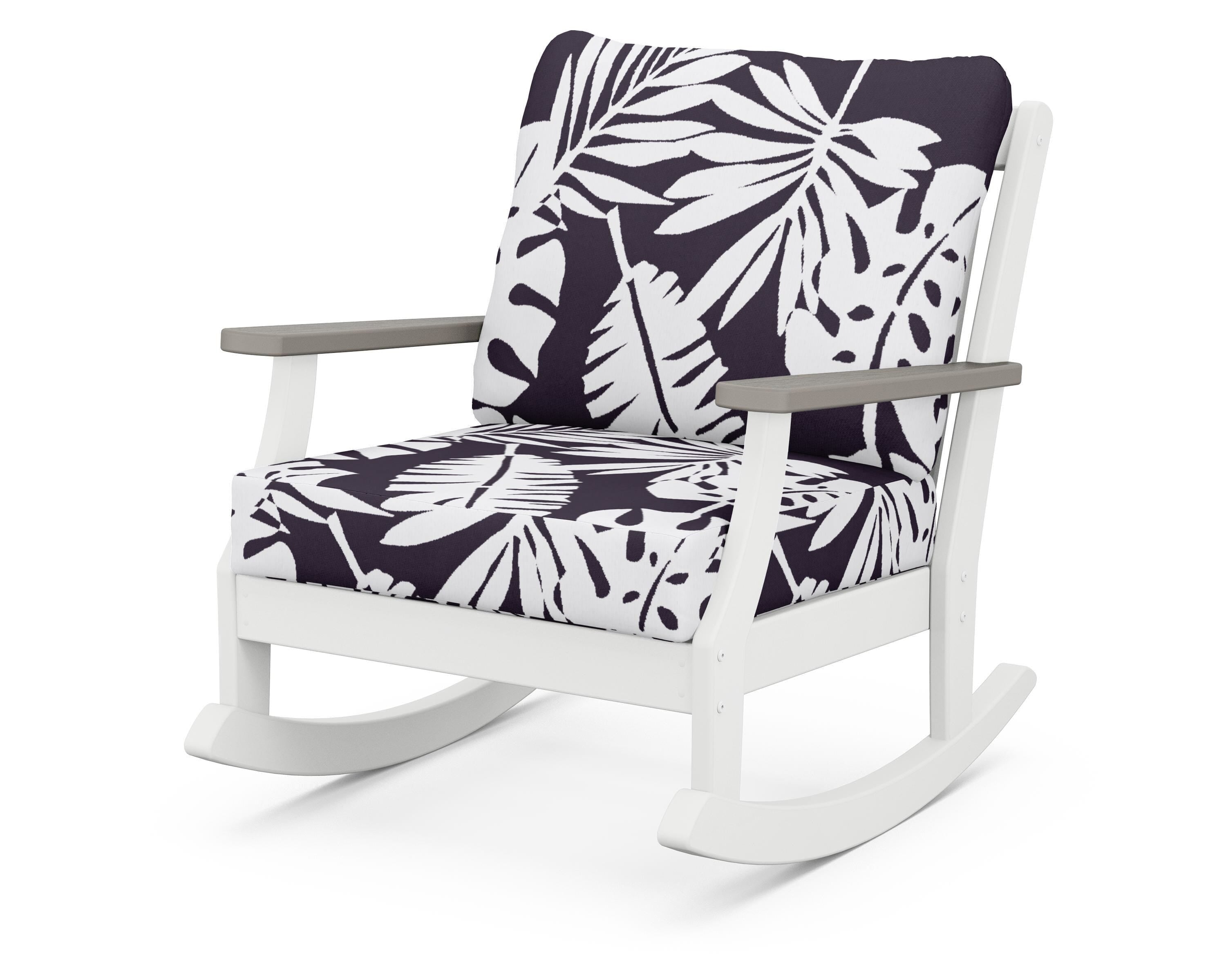 POLYWOOD® Braxton Deep Seating Rocking Chair in White / Driftwood / Leaf Navy