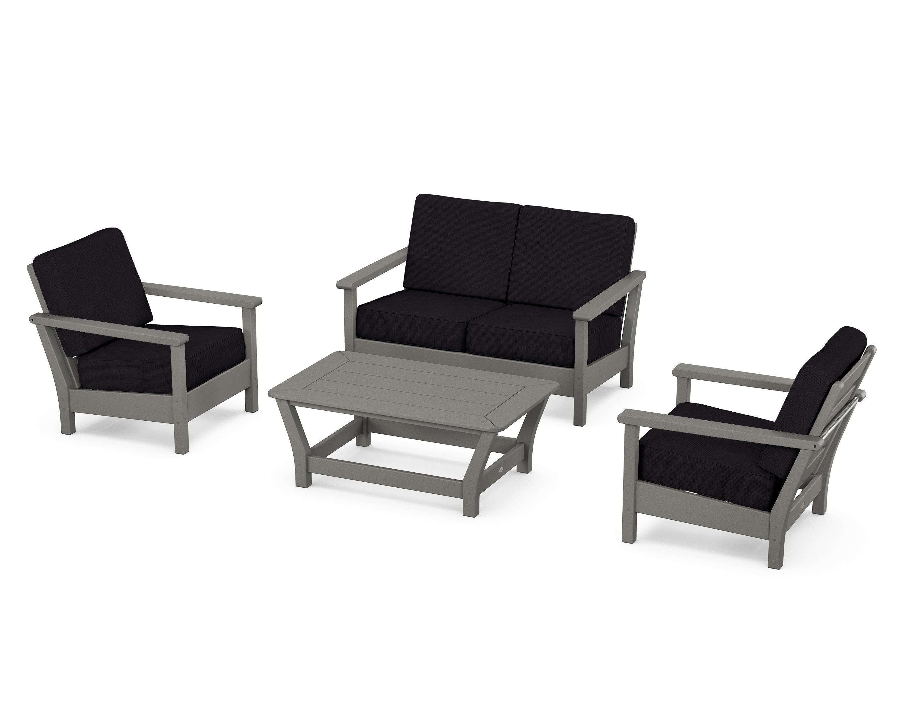 POLYWOOD® Harbour 4-Piece Deep Seating Set in Slate Grey / Midnight Linen