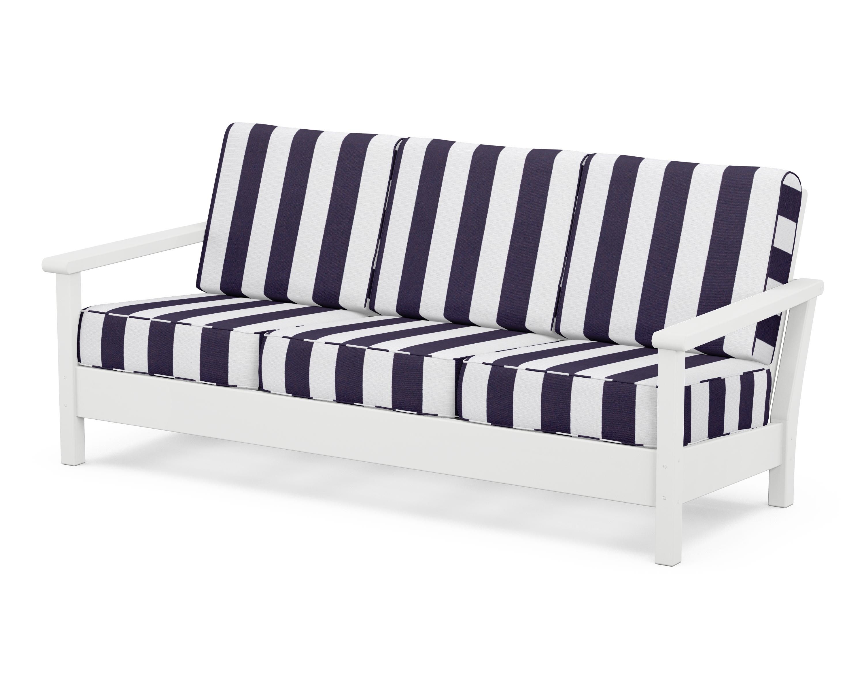 POLYWOOD® Harbour Deep Seating Sofa in White / Cabana Stripe Navy