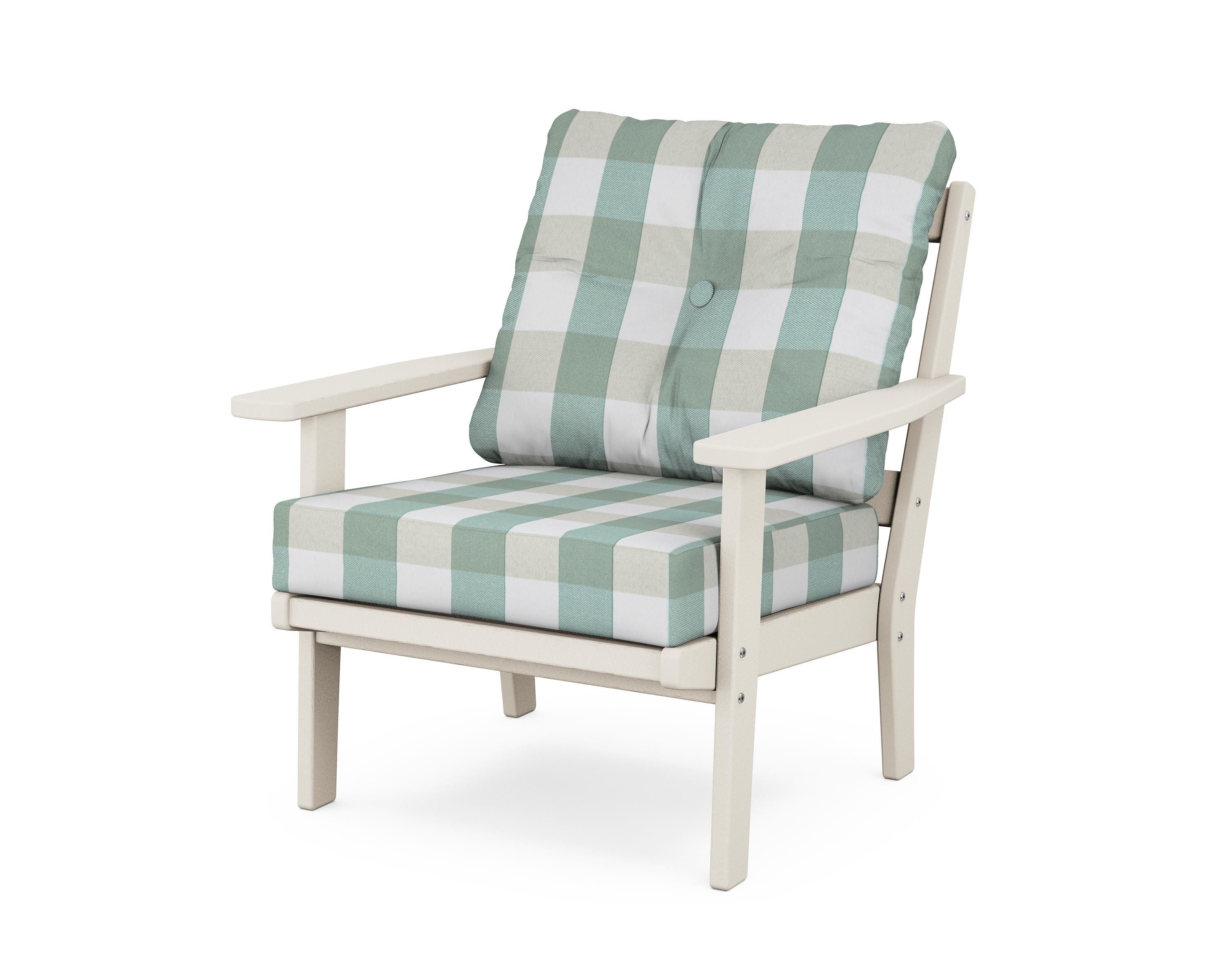 POLYWOOD® Prairie Deep Seating Chair in Sand / Buffalo Plaid Glacier Spa