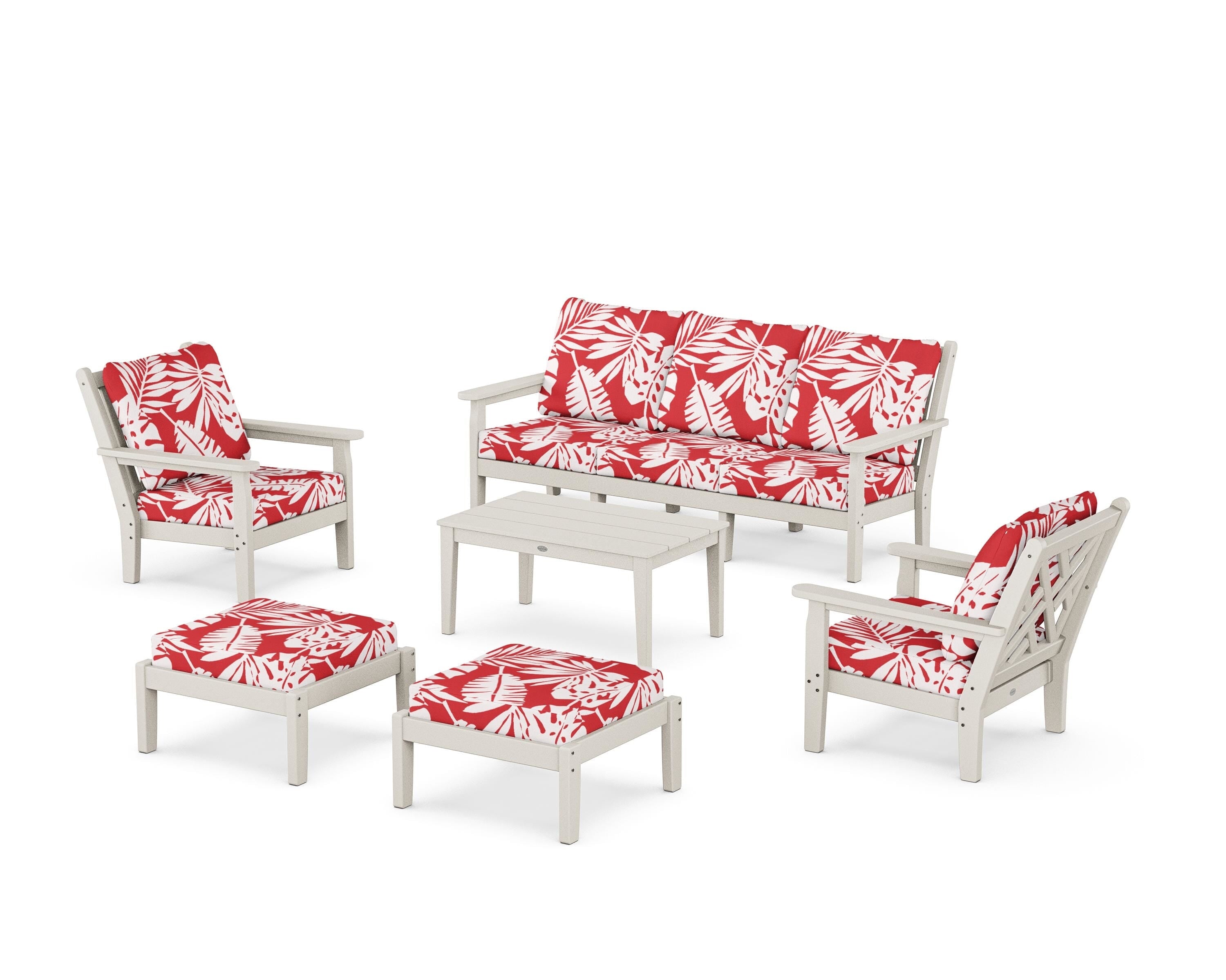 POLYWOOD® Chippendale 6-Piece Lounge Sofa Set in Sand / Leaf Crimson