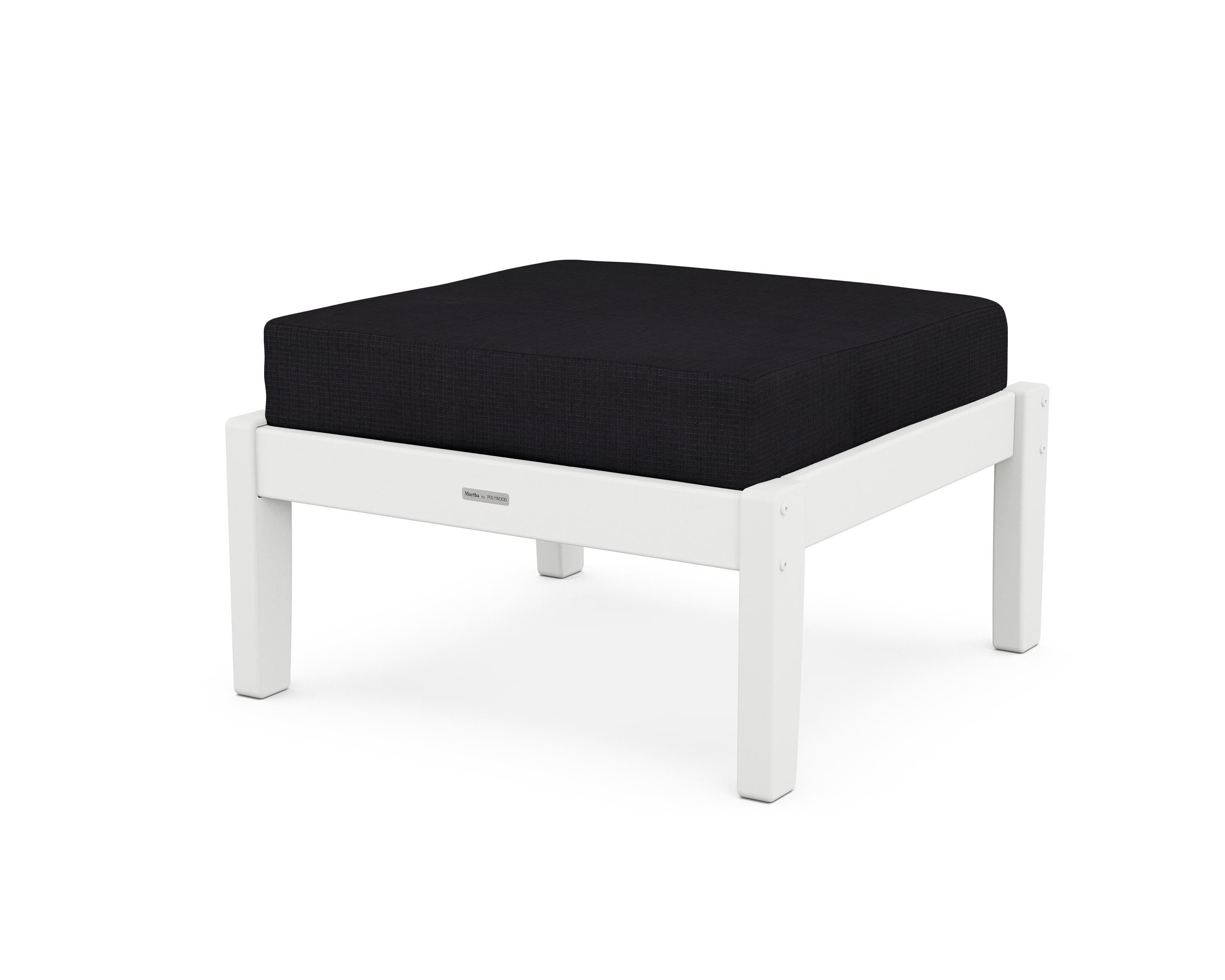 Martha Stewart by POLYWOOD® Chinoiserie Deep Seating Ottoman in White / Midnight Linen