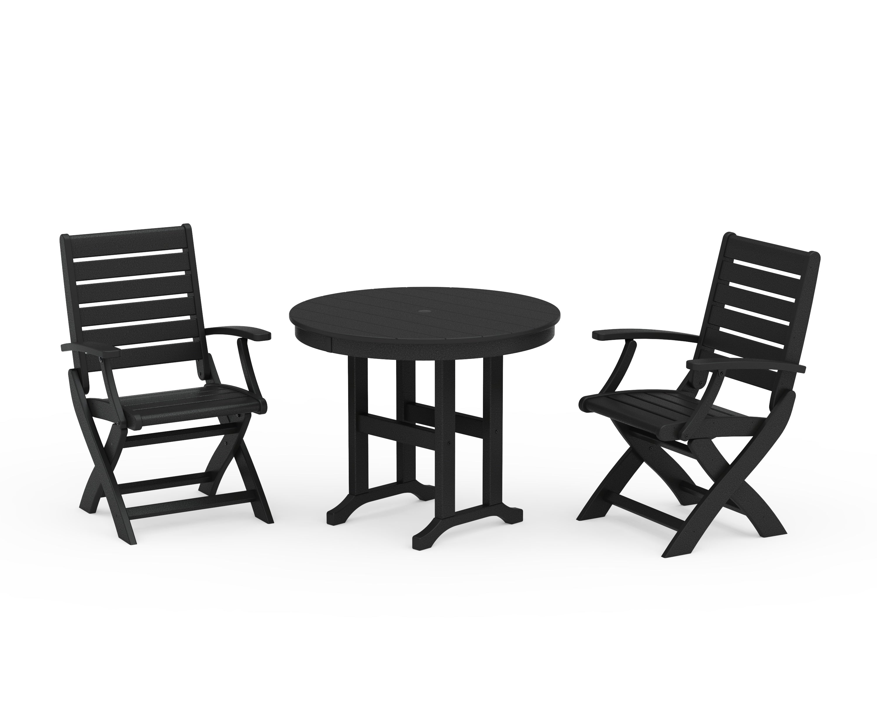 POLYWOOD® Signature Folding Chair 3-Piece Round Farmhouse Dining Set in Black