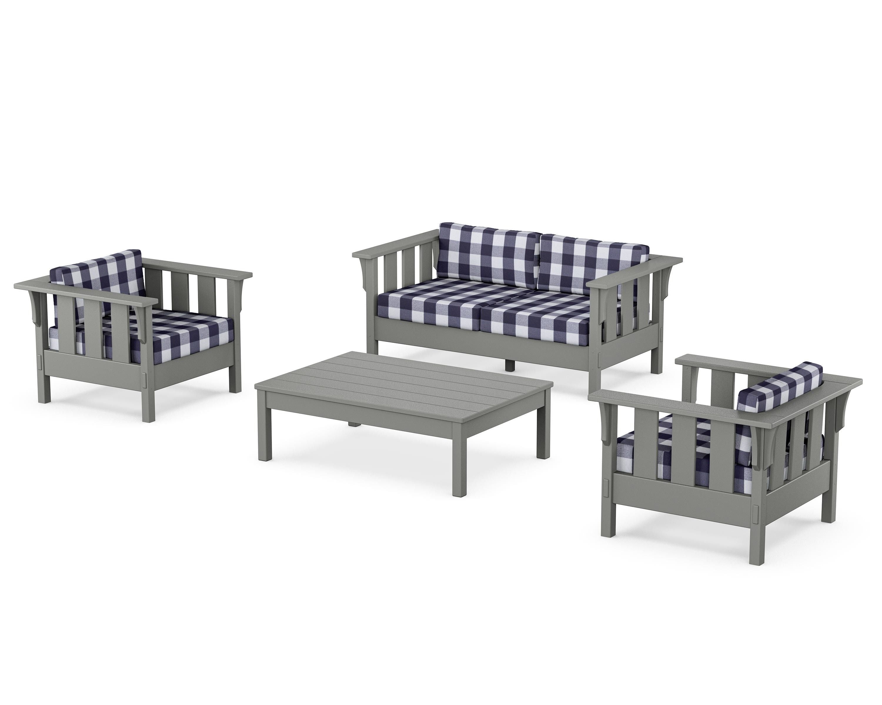 Martha Stewart by POLYWOOD® Acadia 4-Piece Deep Seating Set with Loveseat in Slate Grey / Buffalo Plaid Navy