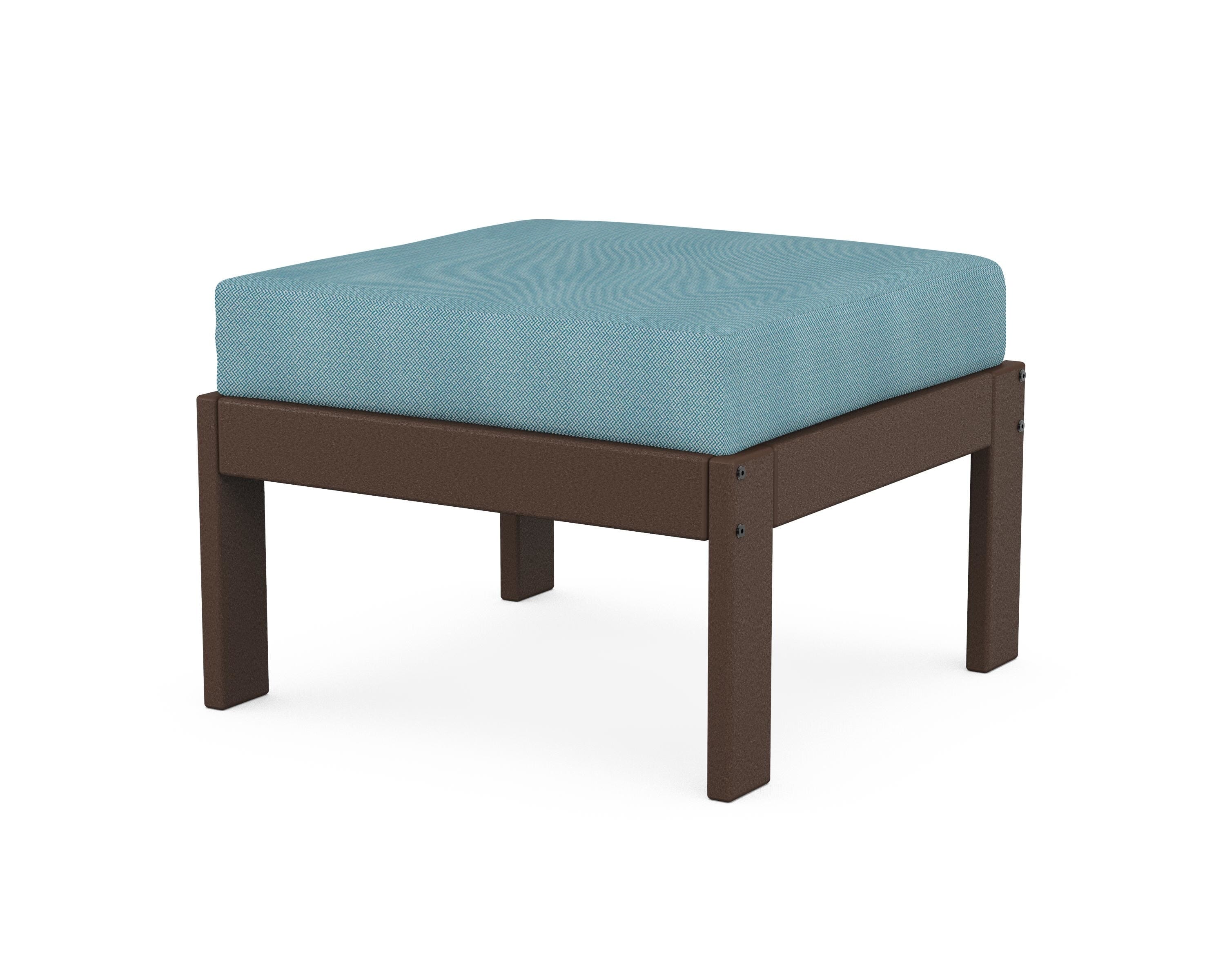 POLYWOOD® Vineyard Modular Ottoman in Mahogany / Lattice Sky Blue