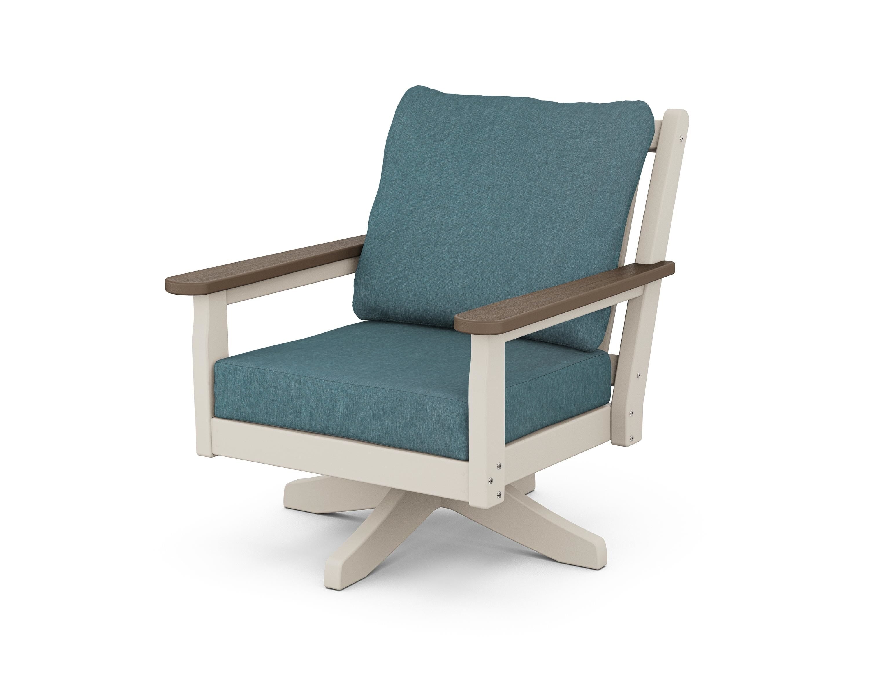 POLYWOOD® Chippendale Deep Seating Swivel Chair in Sand / Kona / Ocean Teal
