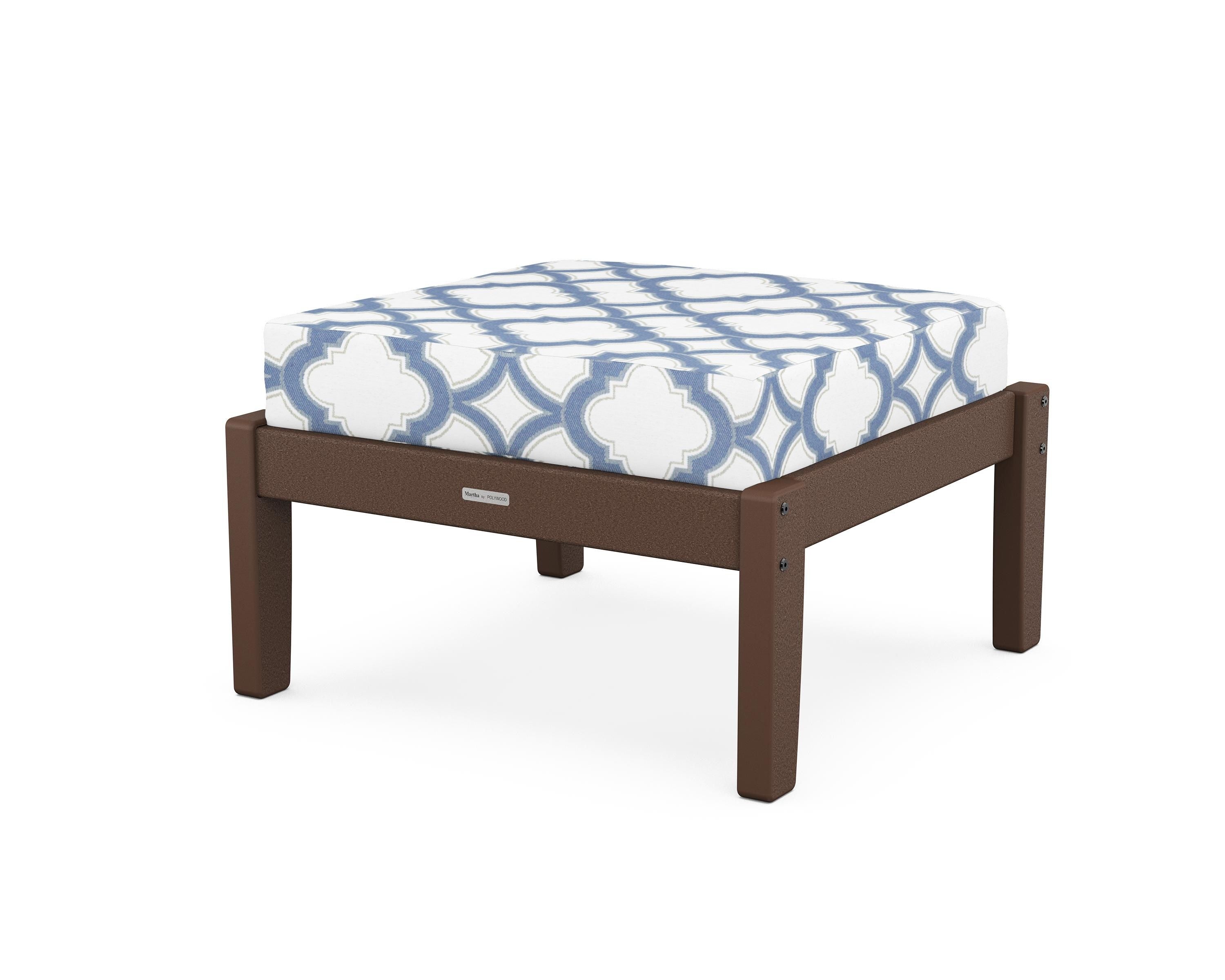 Martha Stewart by POLYWOOD® Chinoiserie Deep Seating Ottoman in Mahogany / Trellis Sky Blue