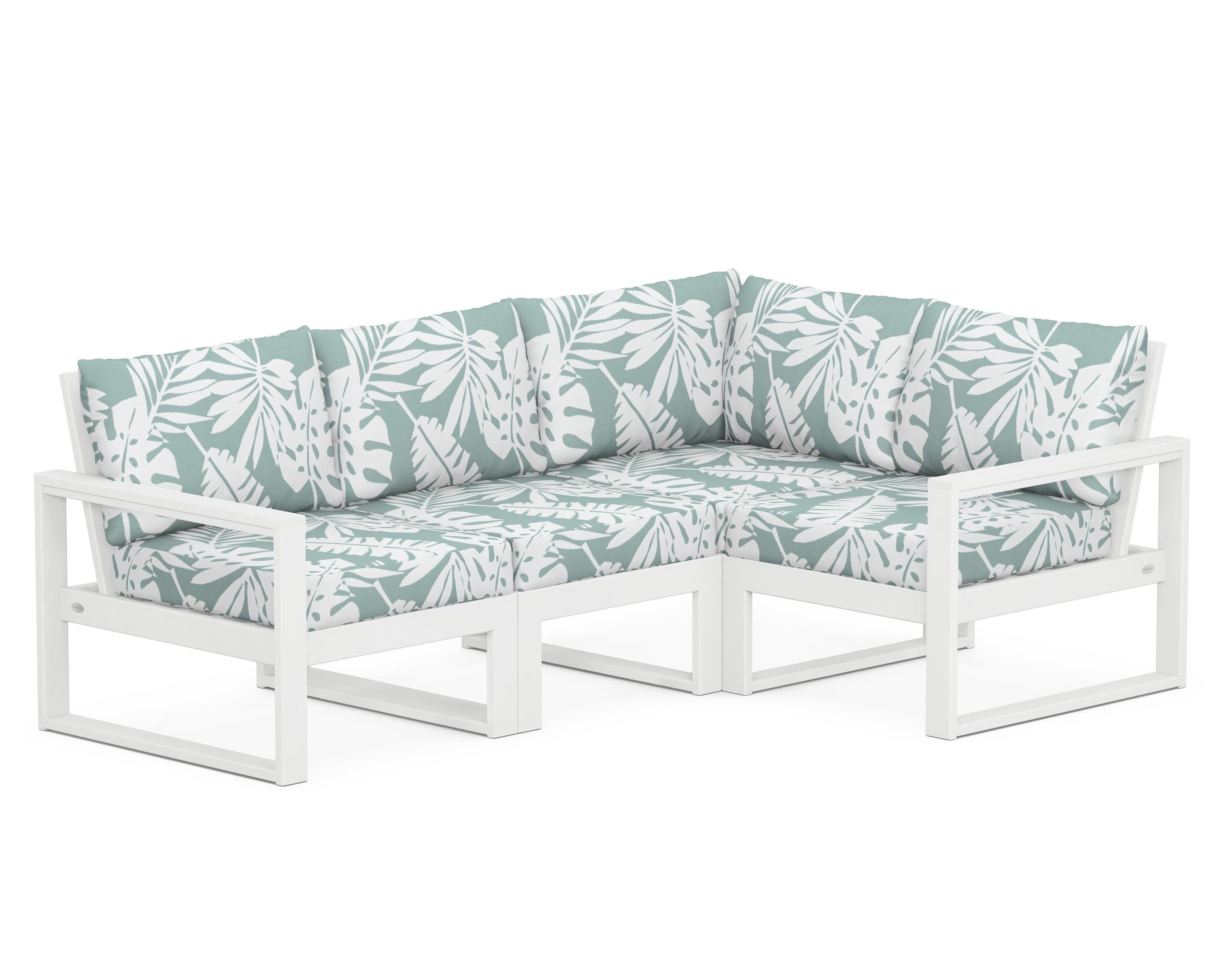 POLYWOOD® EDGE 4-Piece Modular Deep Seating Set in White / Leaf Glacier Spa