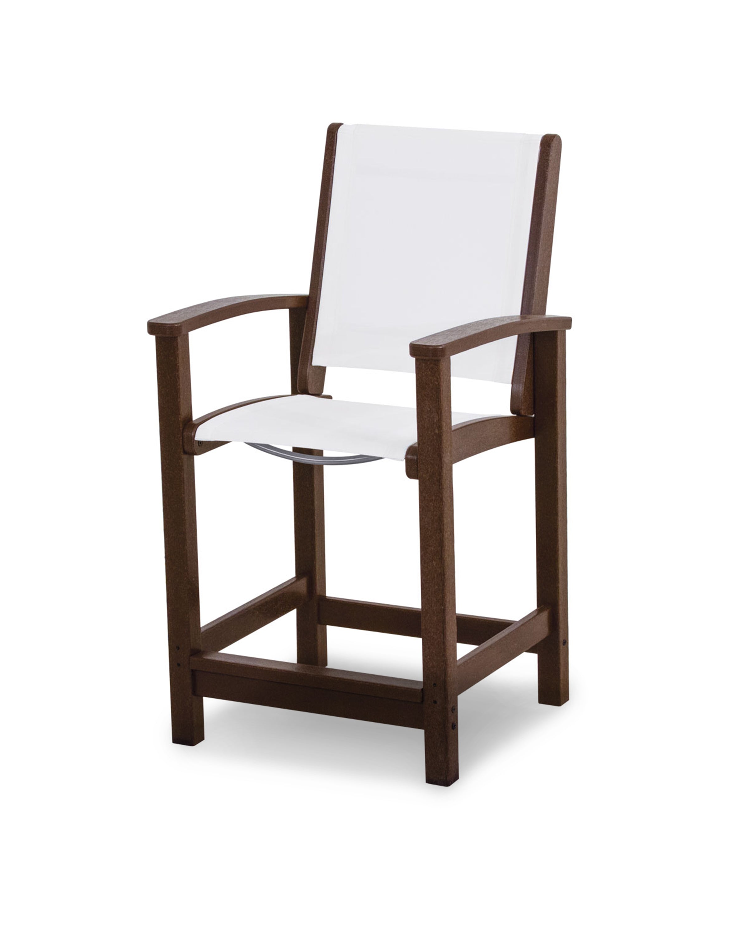 POLYWOOD® Coastal Counter Chair in Mahogany / White Sling
