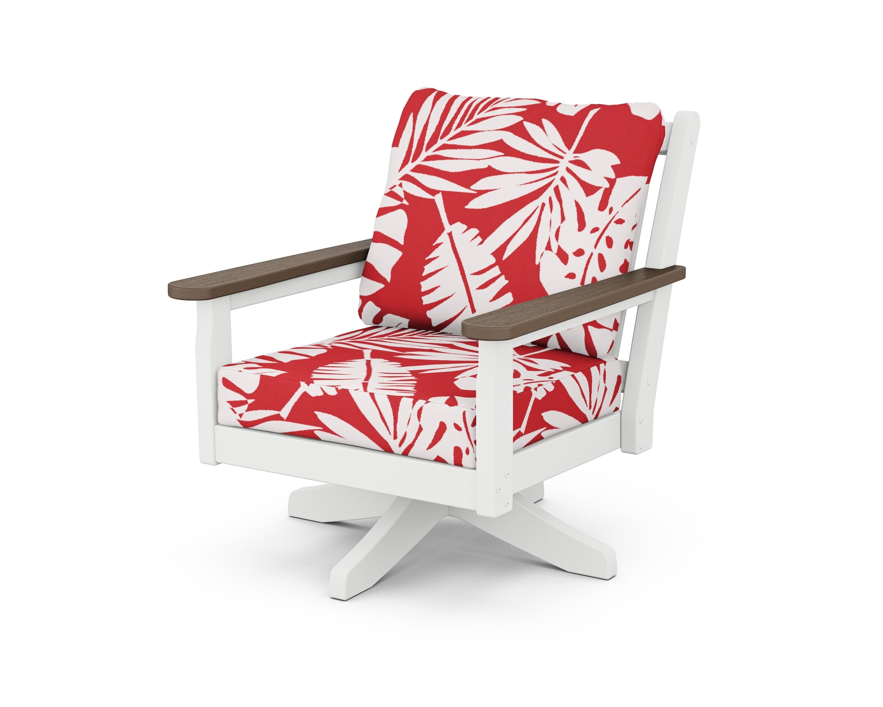 POLYWOOD® Chippendale Deep Seating Swivel Chair in White / Kona / Leaf Crimson