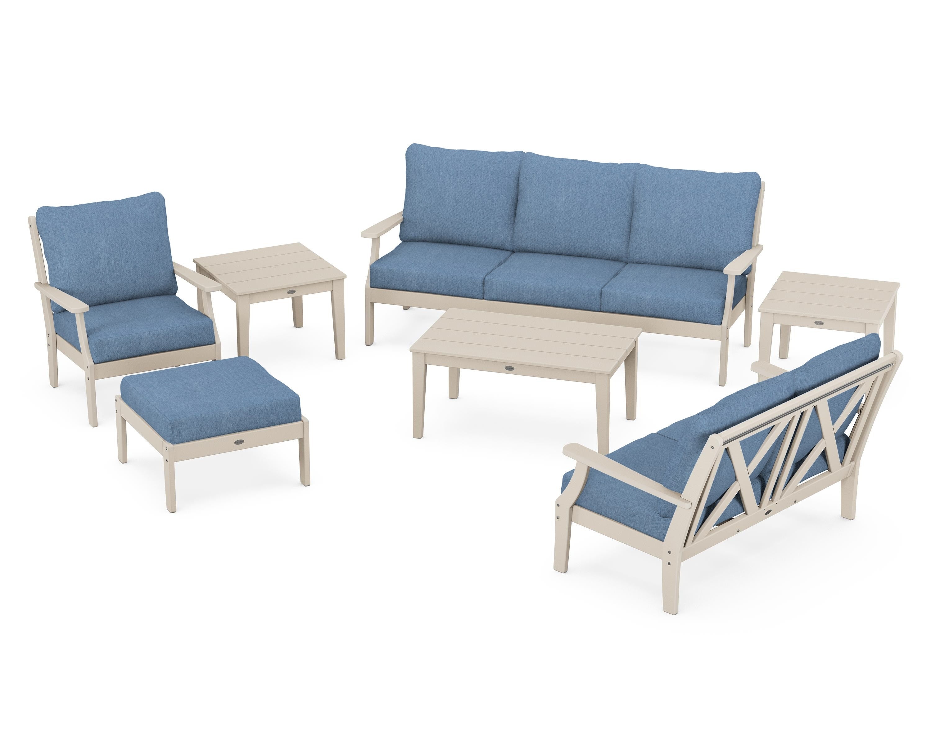 POLYWOOD® Braxton 7-Piece Deep Seating Set in Sand / Sky Blue
