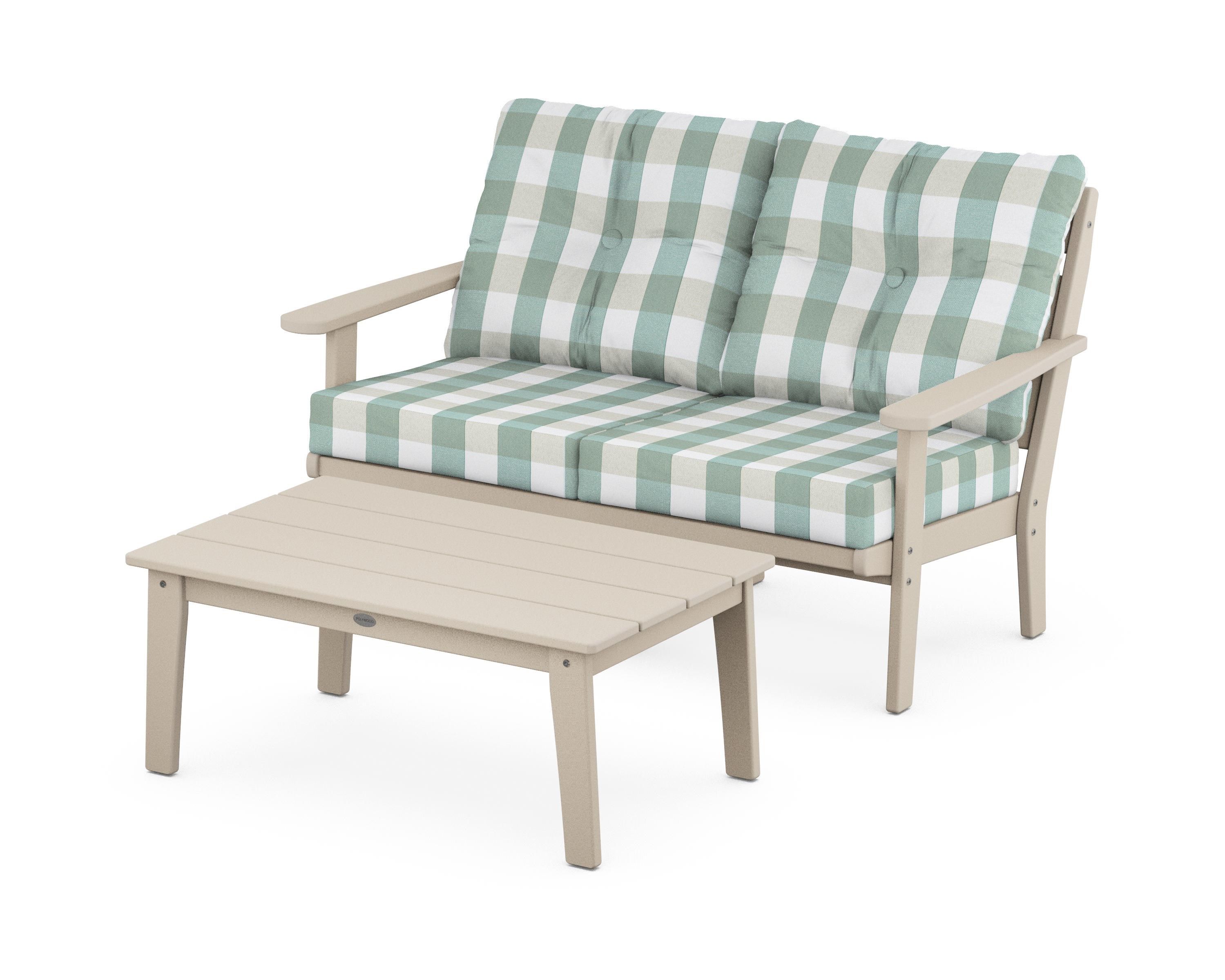 POLYWOOD® Lakeside 2-Piece Lounge Loveseat Set in Sand / Buffalo Plaid Glacier Spa