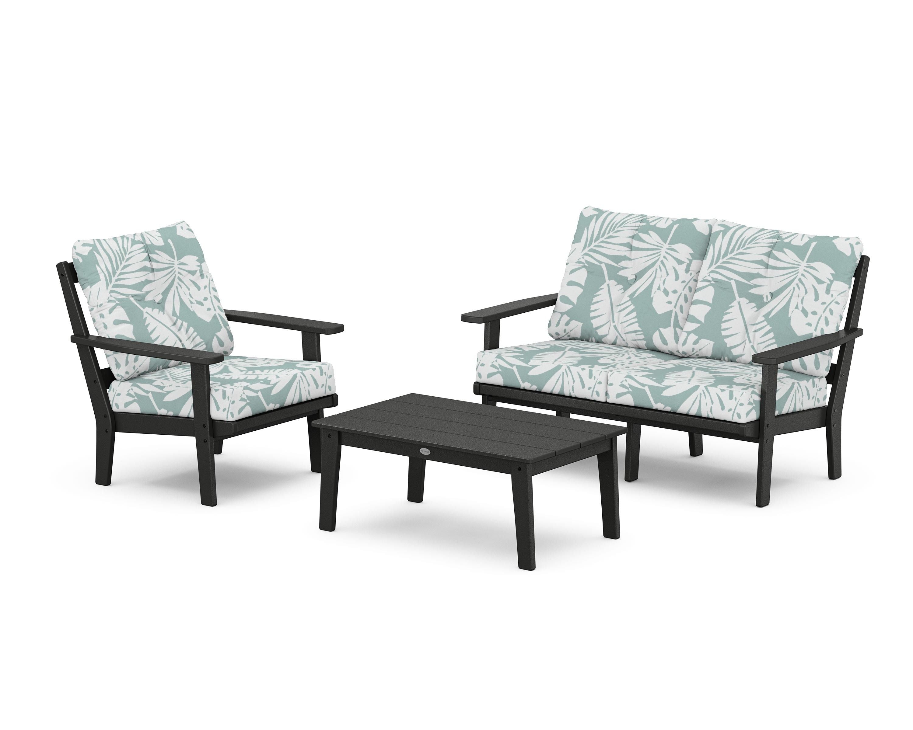 POLYWOOD® Prairie 3-Piece Deep Seating Set with Loveseat in Black / Leaf Glacier Spa