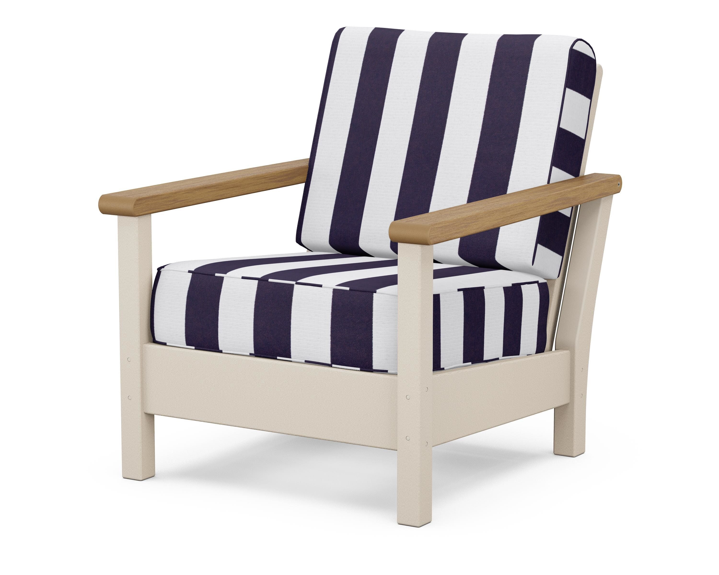 POLYWOOD® Harbour Deep Seating Chair in Sand / Natural / Cabana Stripe Navy