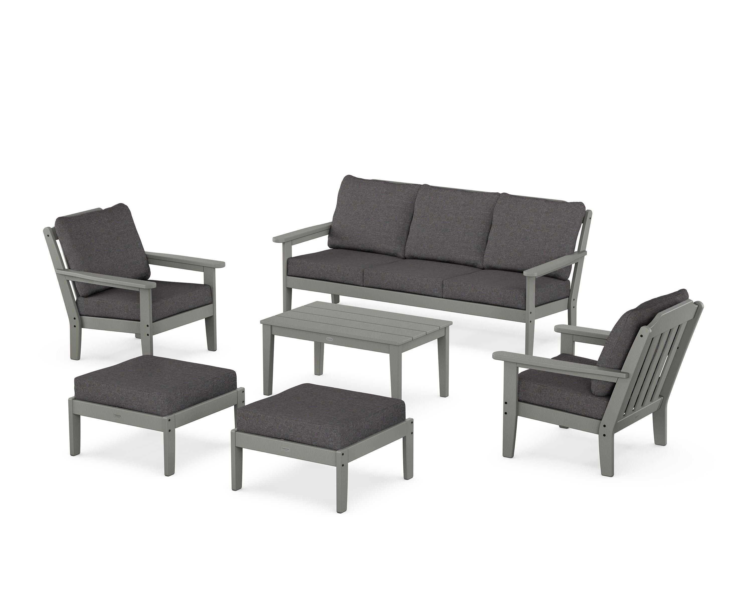 Country Living Cottage 6-Piece Lounge Sofa Set in Slate Grey / Ash Charcoal