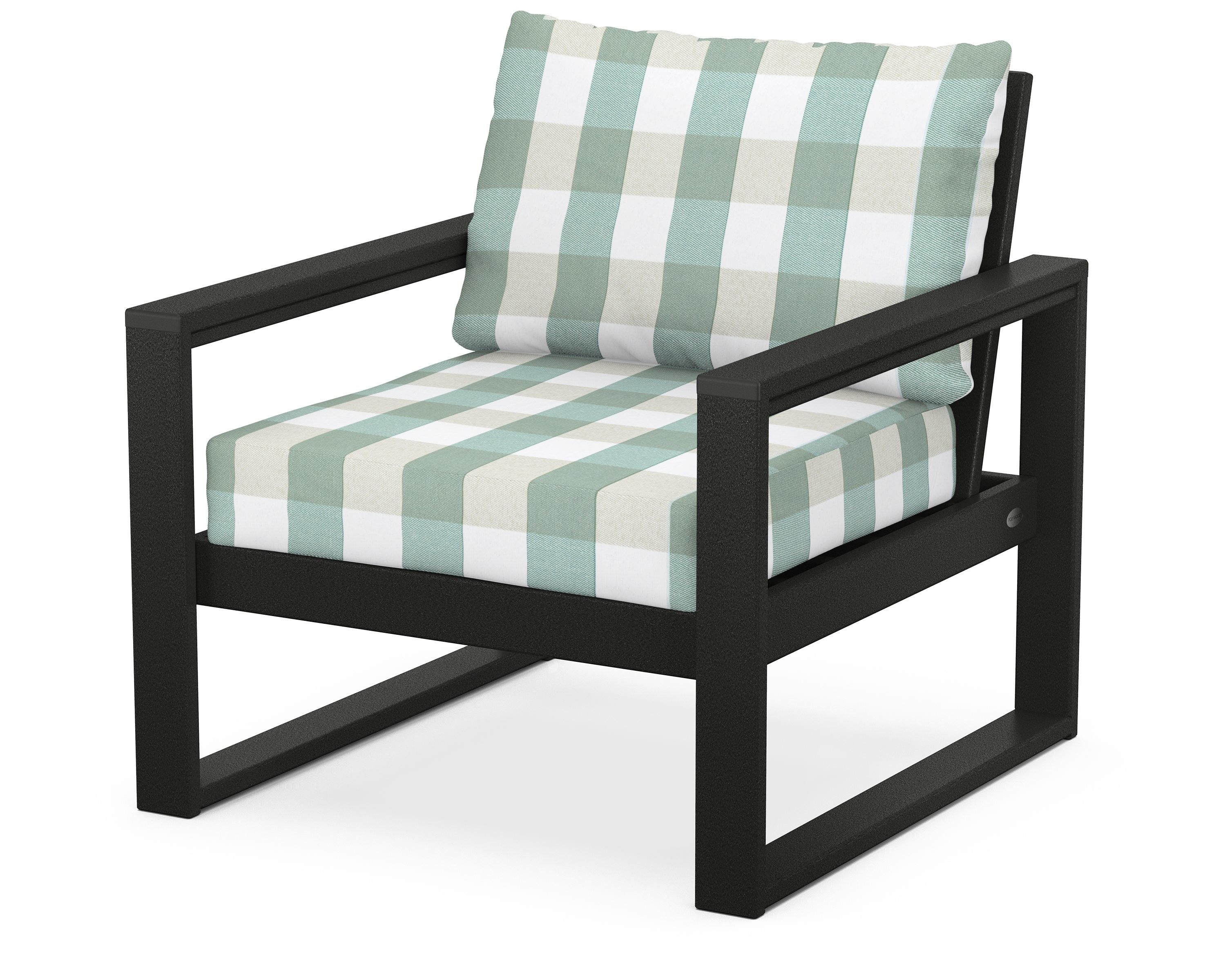 POLYWOOD® EDGE Club Chair in Black / Buffalo Plaid Glacier Spa