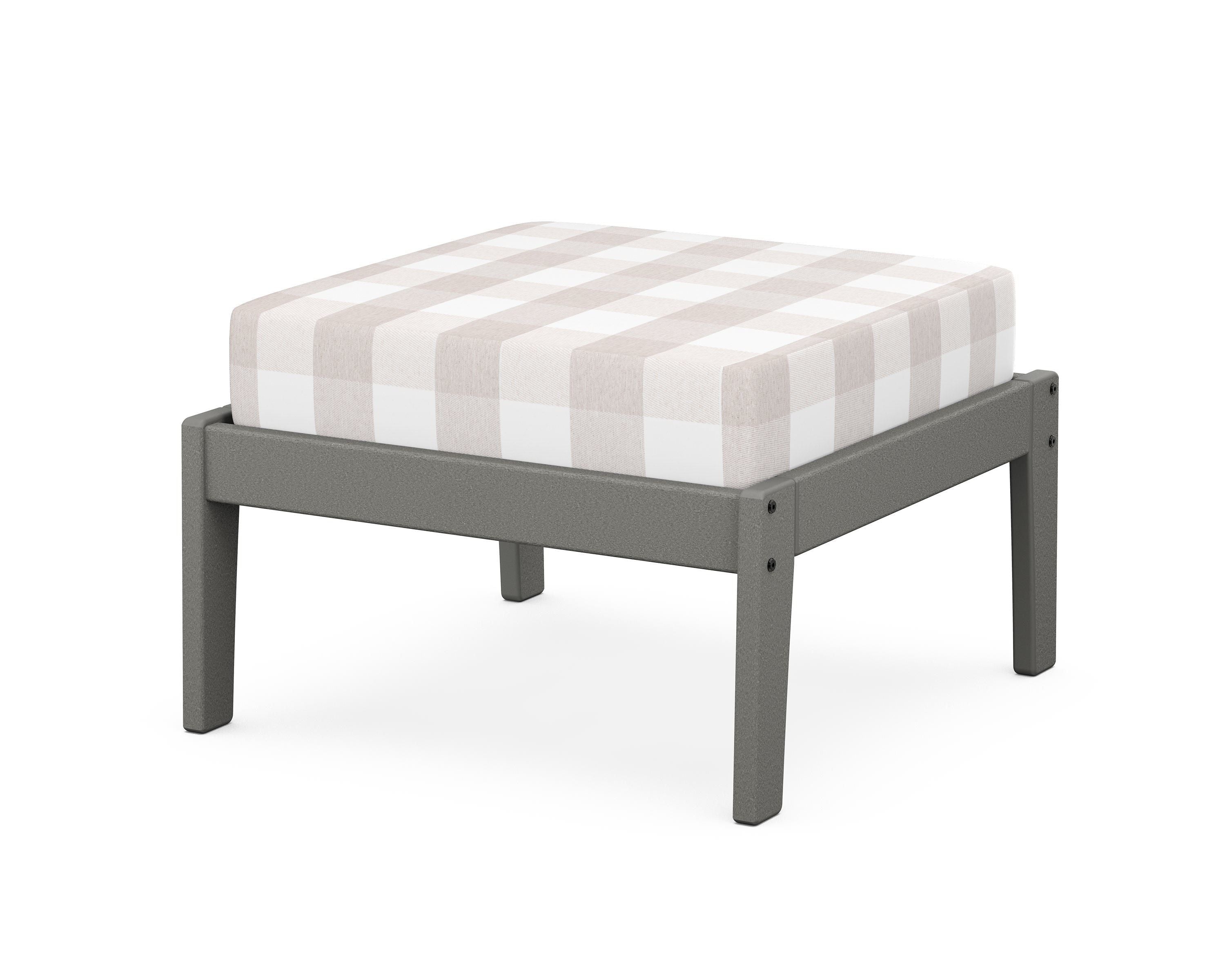 Unbranded Deep Seating Ottoman in Slate Grey / Buffalo Plaid Dune Burlap