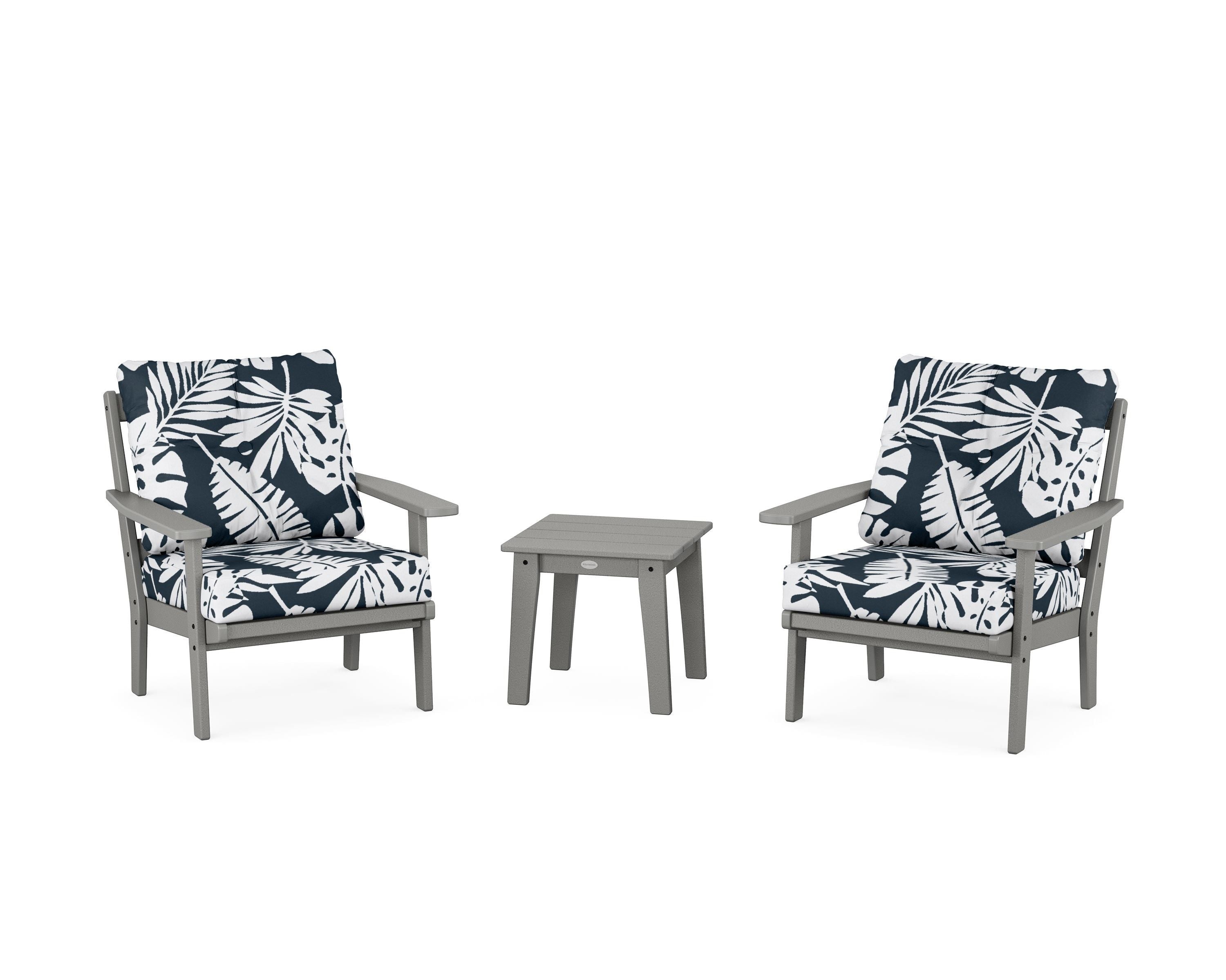 POLYWOOD® Oxford 3-Piece Deep Seating Set in Slate Grey / Leaf Marine Indigo
